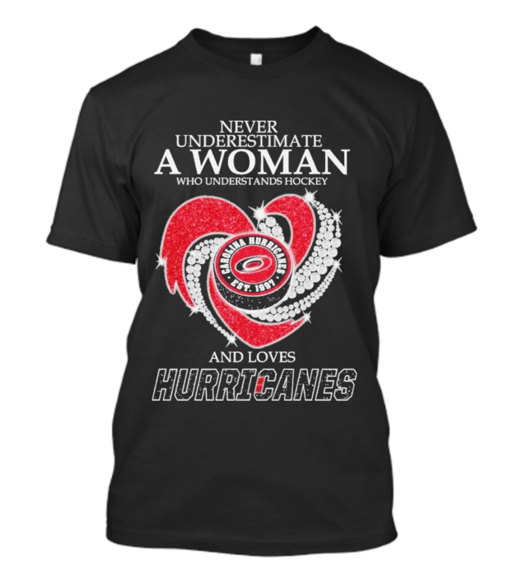 Never Underestimate A Woman Who Understands Hockey Carolina Hurricanes Established 1997 And Loves Hurricanes T-Shirt