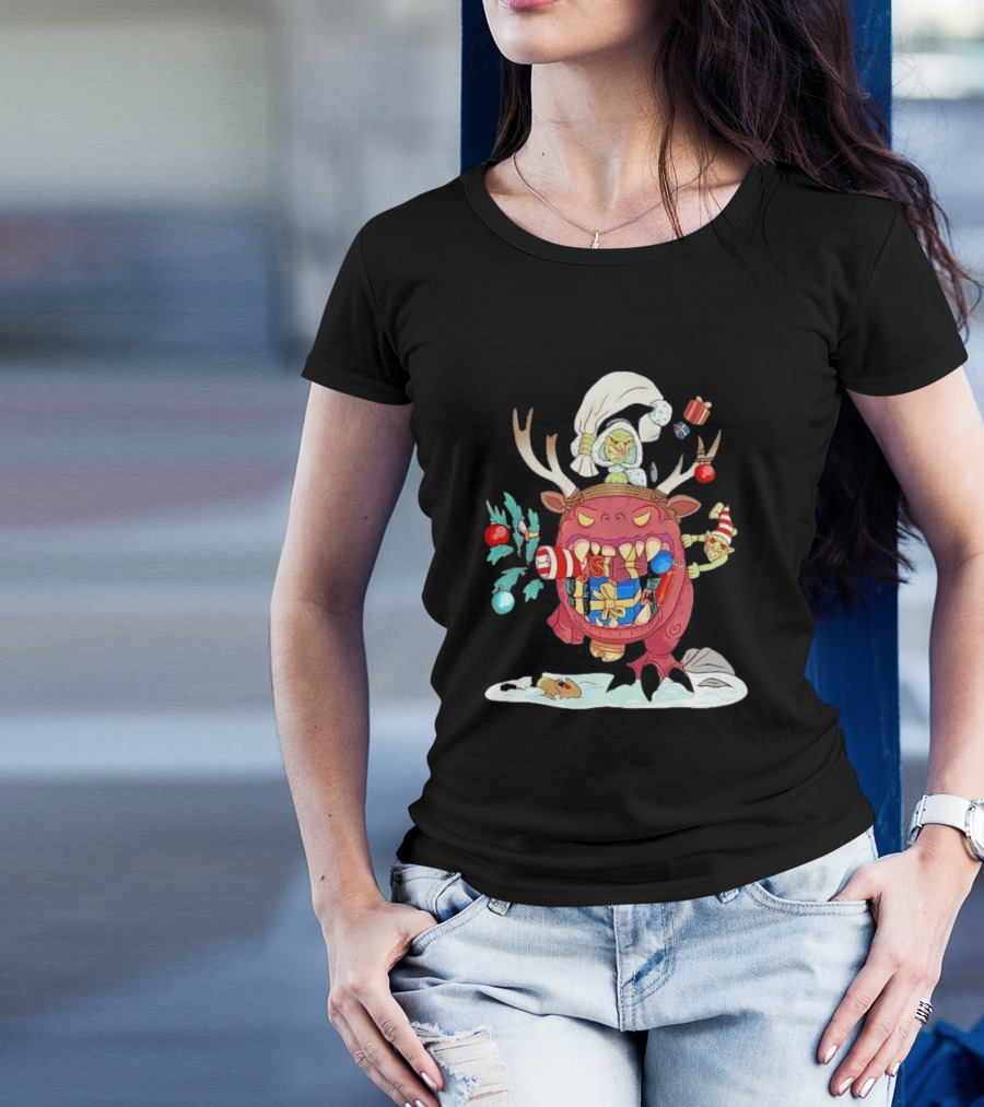 Grotmas Gitz Merry Gitmas Festive Creature With Antlers And Gifts T-Shirt