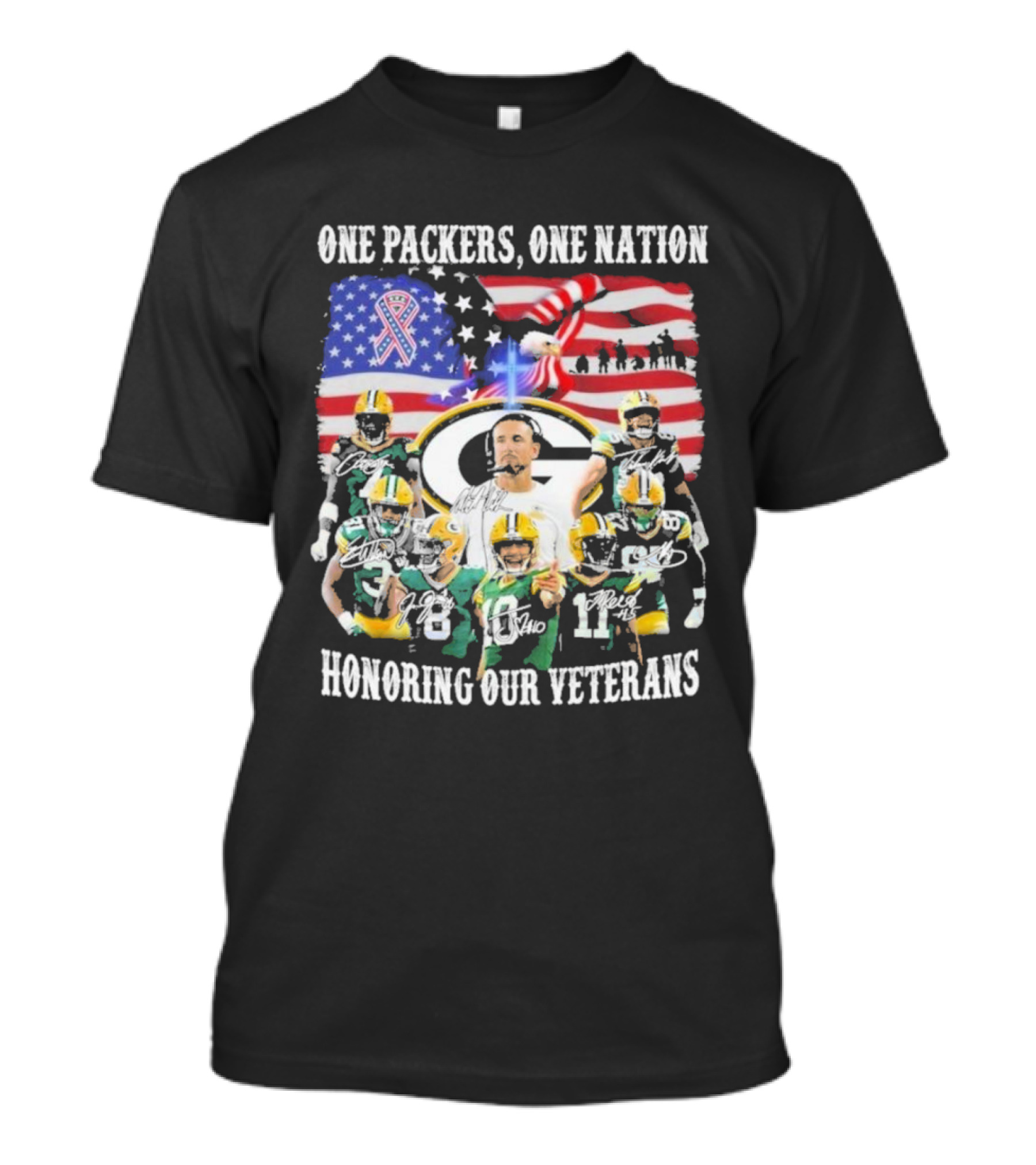 One Packers One Nation Honoring Our Veterans Green Bay Packers Players United States Flag T-Shirt