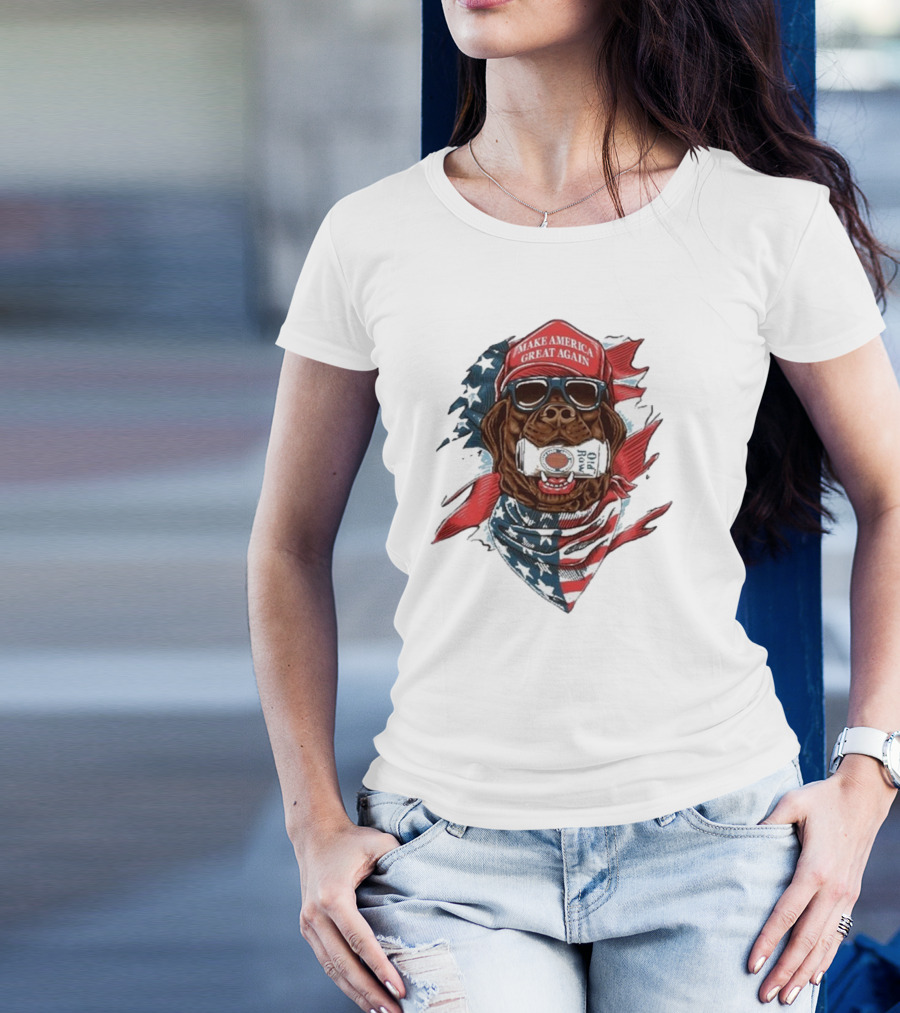 MAKE AMERICA GREAT AGAIN Patriotic Dog With Sunglasses And Beer Can T-Shirt