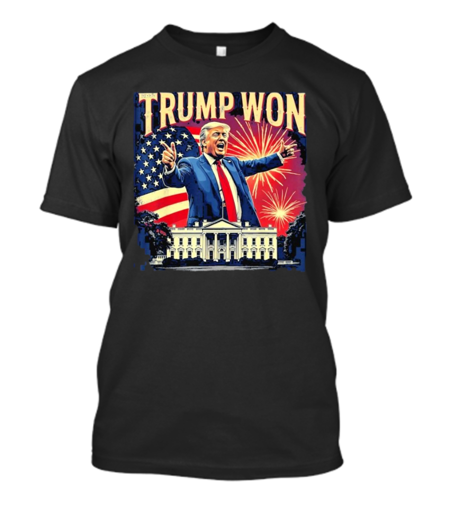 Trump Won President Victory 2024 USA Flag Fireworks White House T-Shirt