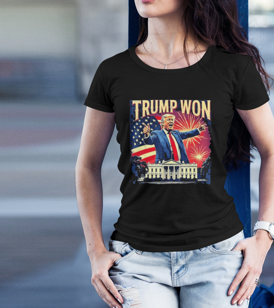 Trump Won President Victory 2024 USA Flag Fireworks White House T-Shirt