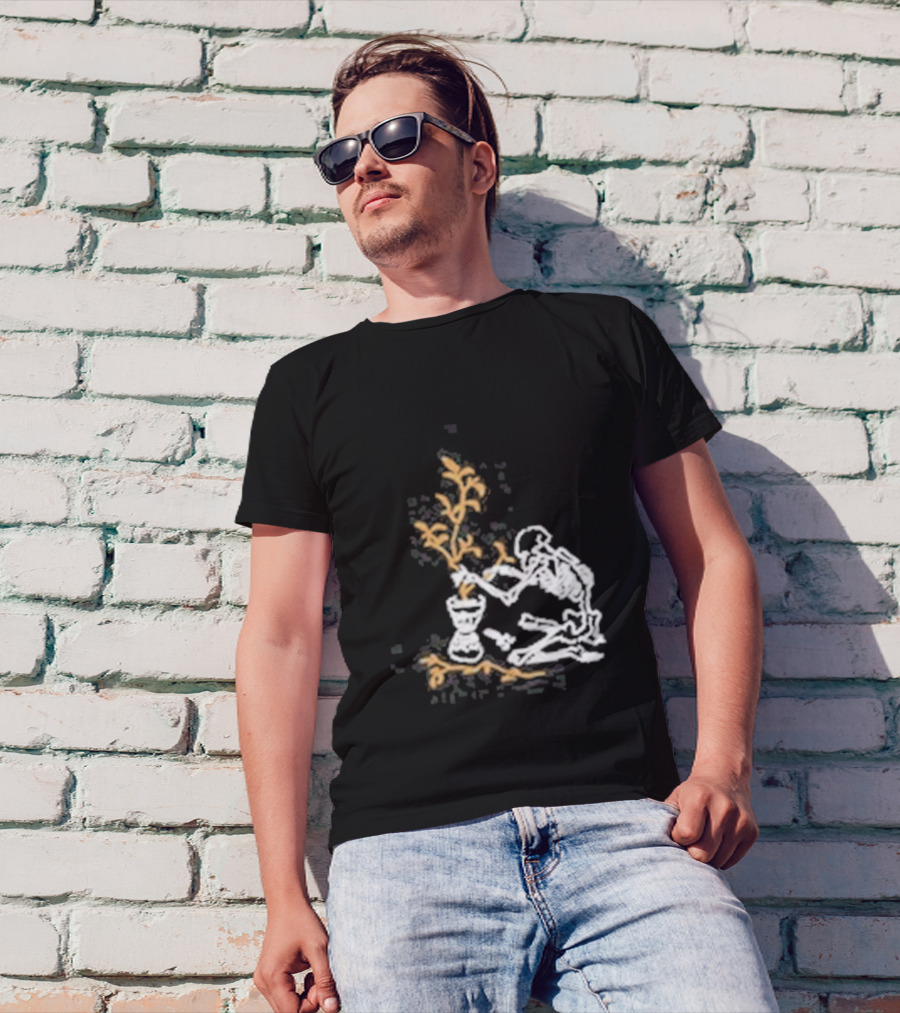 Skeleton Gardener Tending To Plant In Pot T-Shirt
