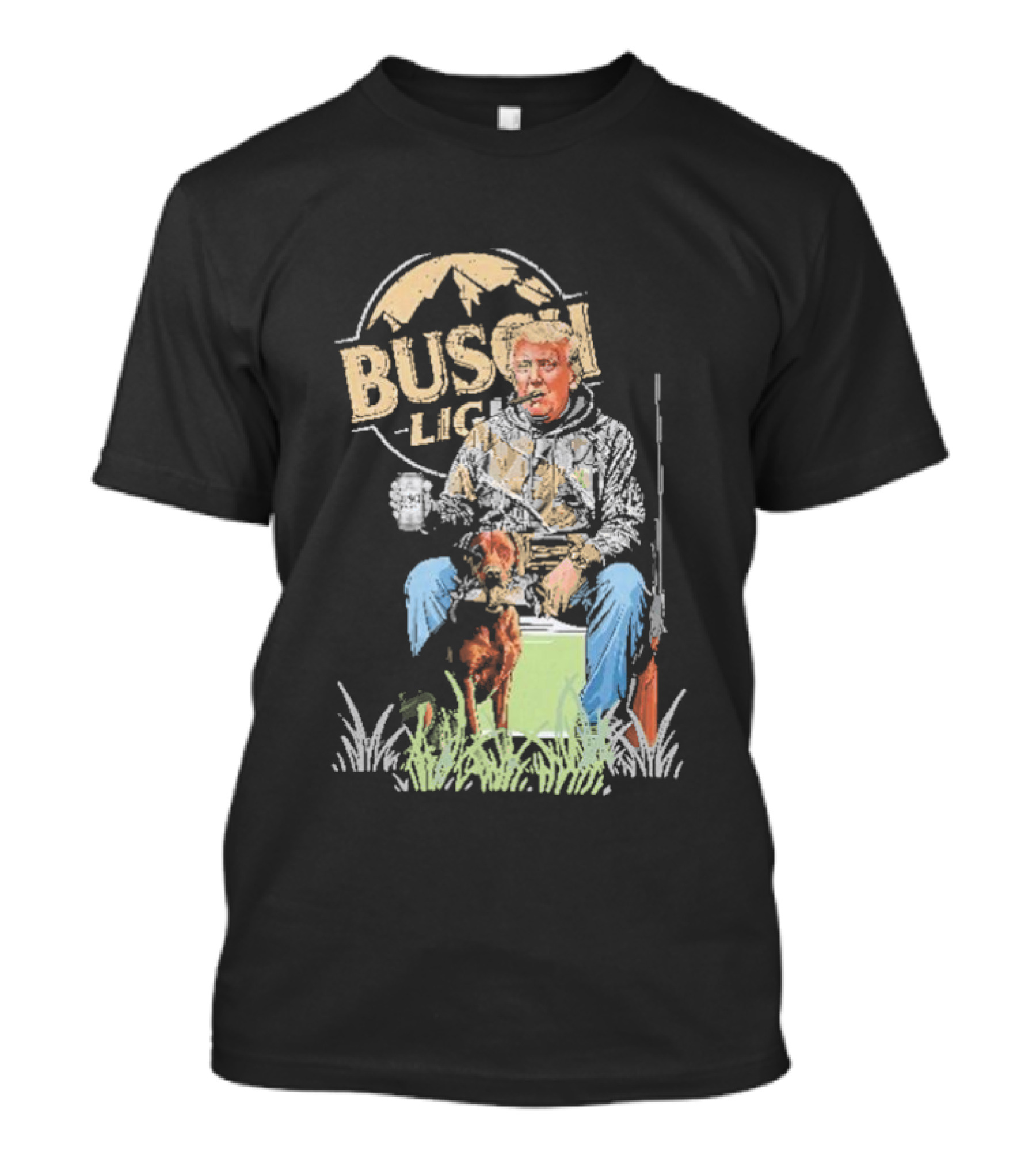 Trump Hunting Busch Light Beer Poster Style With Dog And Beer Can T-Shirt