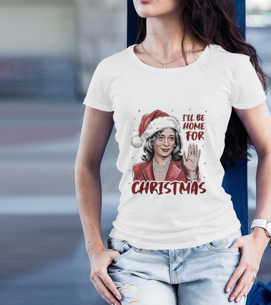 Kamala Harris I’ll Be Home For Christmas Santa Hat T-Shirt