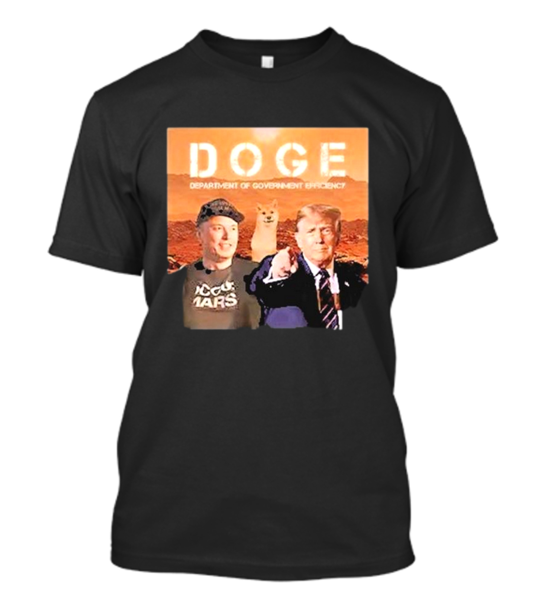 Elon Musk And Trump 2024 Doge Department Of Government Efficiency Mars Background T-Shirt