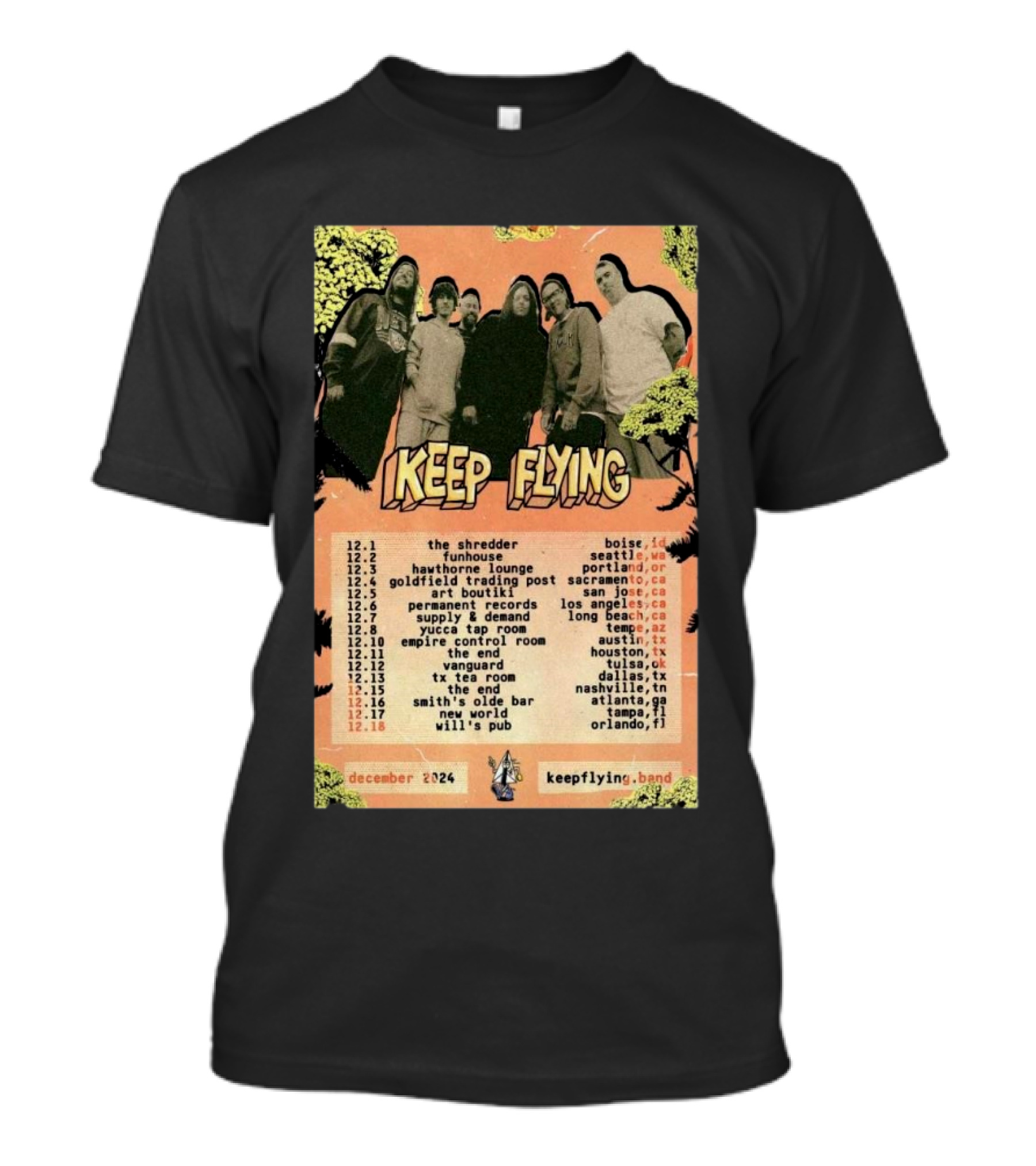 Keep Flying Band December 2024 U.S. Tour Dates Poster With Cities And Venues T-Shirt