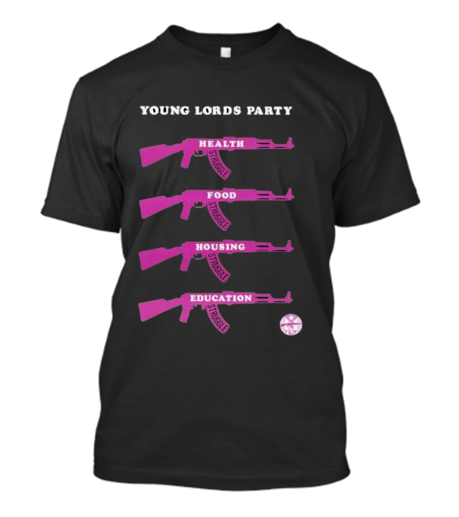 Young Lords Party Health Food Housing Education Struggle Pink Rifles T-Shirt