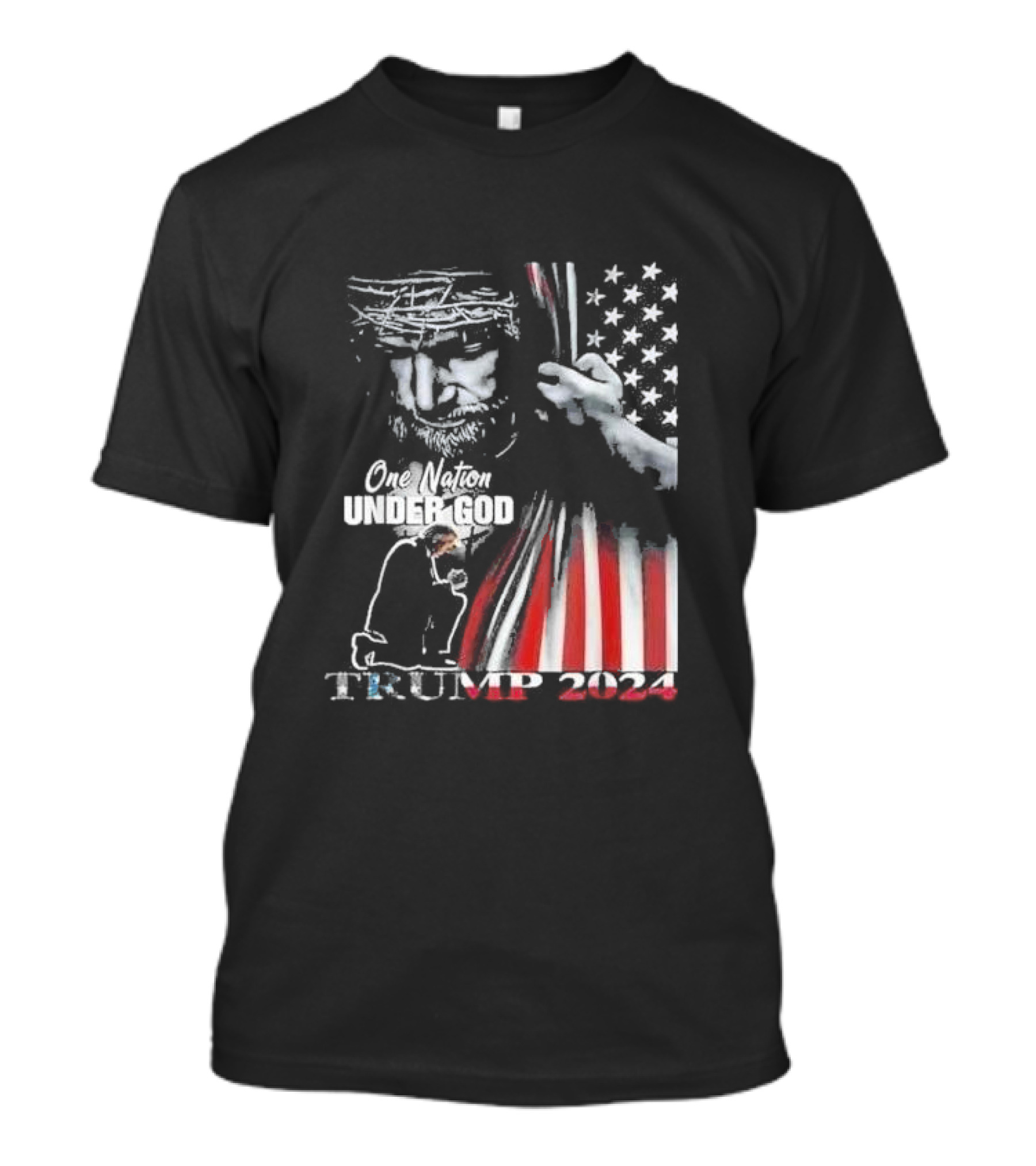 One Nation Under God Trump 2024 Prayer American Flag Jesus T-Shirt