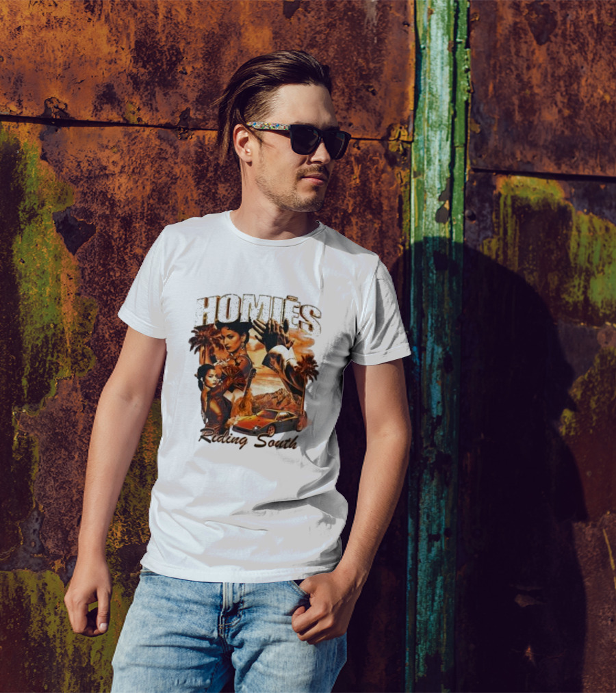 Homies Riding South Vintage Sunset Car Palms T-Shirt