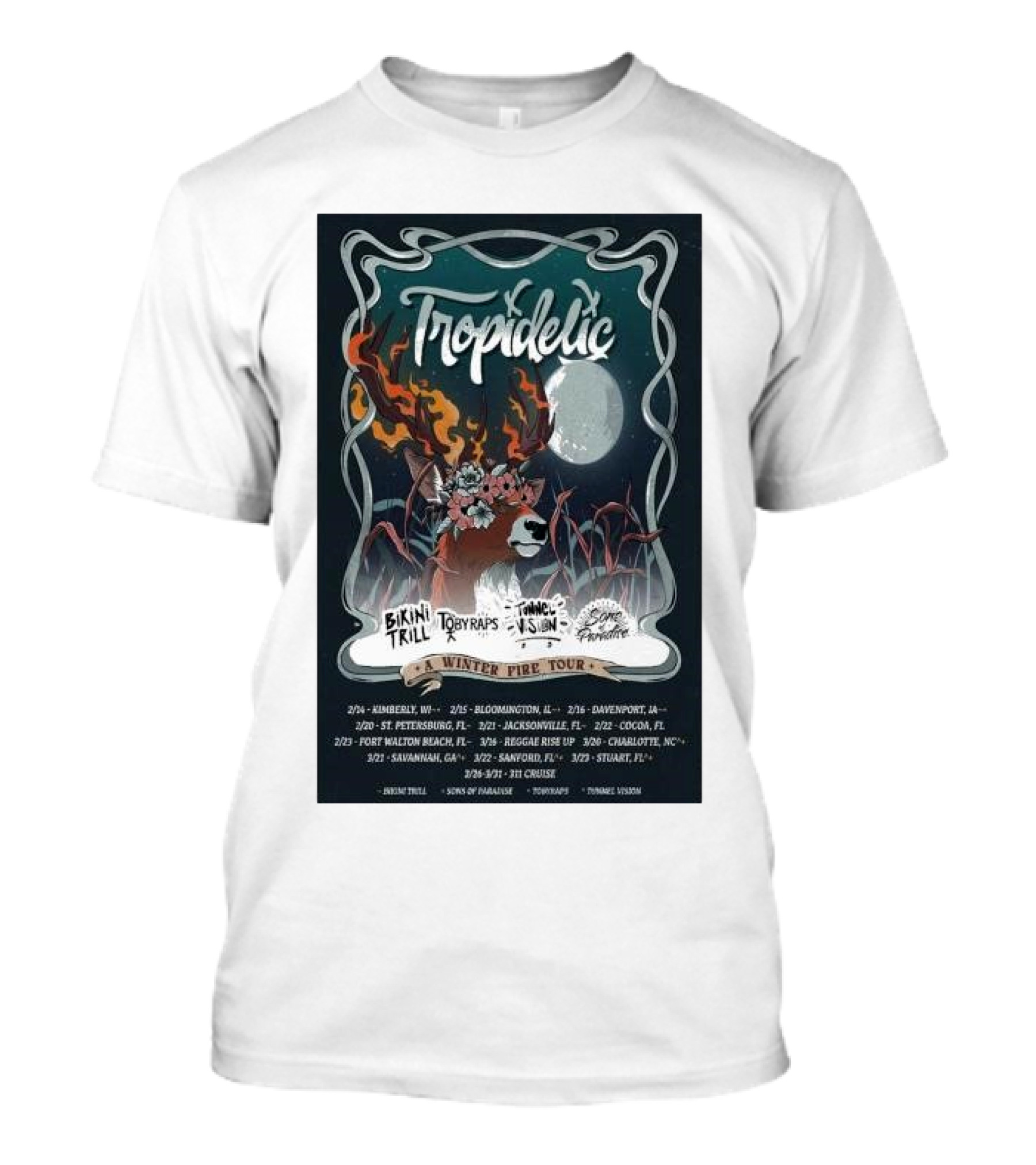 Tropidelic A Winter Fire Tour 2025 With Bikini Trill TobyRaps Tang And Scantron Vaunc Fire楼住 T-Shirt