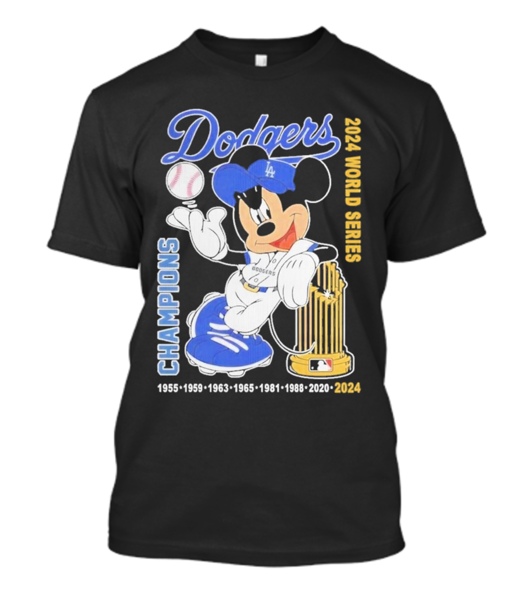 Dodgers X Mickey 2024 World Series Champions Dodgers 1955-1959-1963-1965-1981-1988-2020-2024 T-Shirt