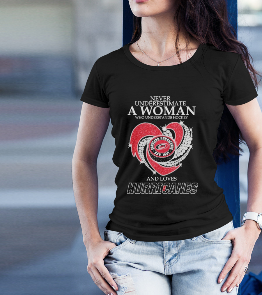 Never Underestimate A Woman Who Understands Hockey And Loves Carolina Hurricanes Est. 1997 T-Shirt