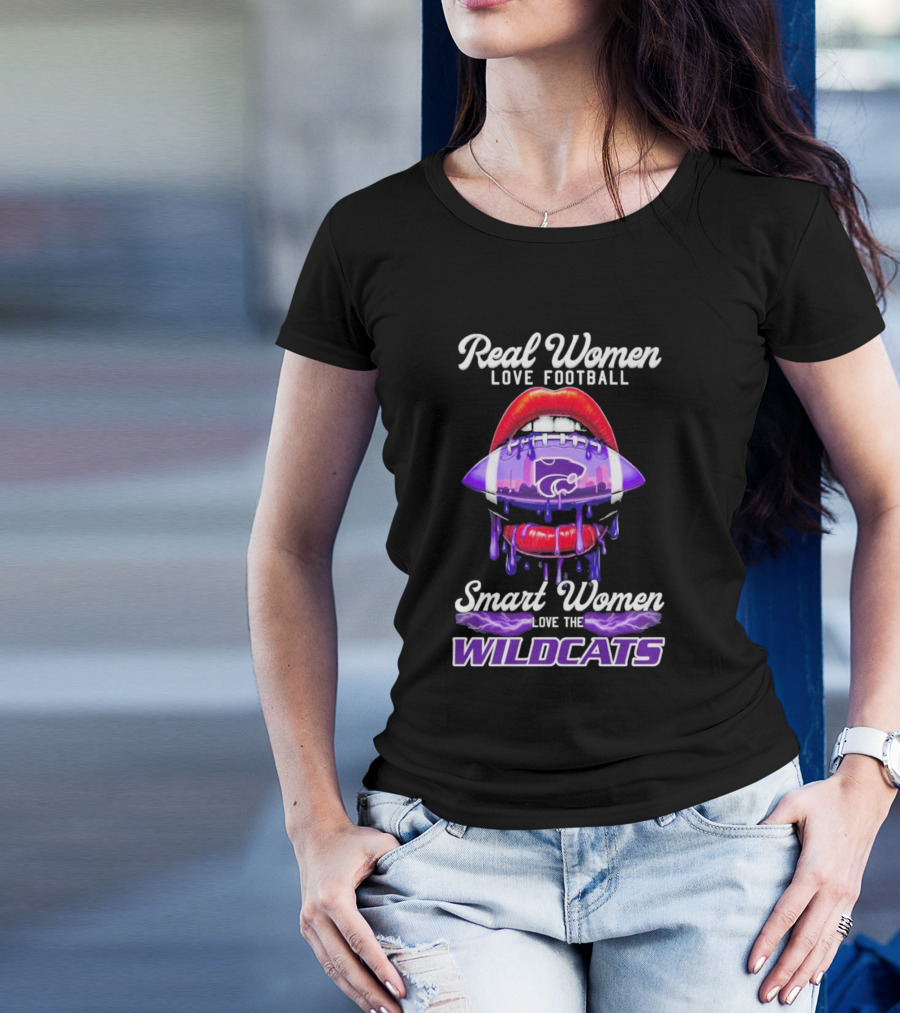 Real Women Love Football Smart Women Love The Wildcats Kansas State Lips T-Shirt