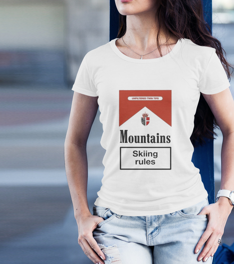 Unfiltered Twin Tips Mountains Skiing Rules Crest T-Shirt