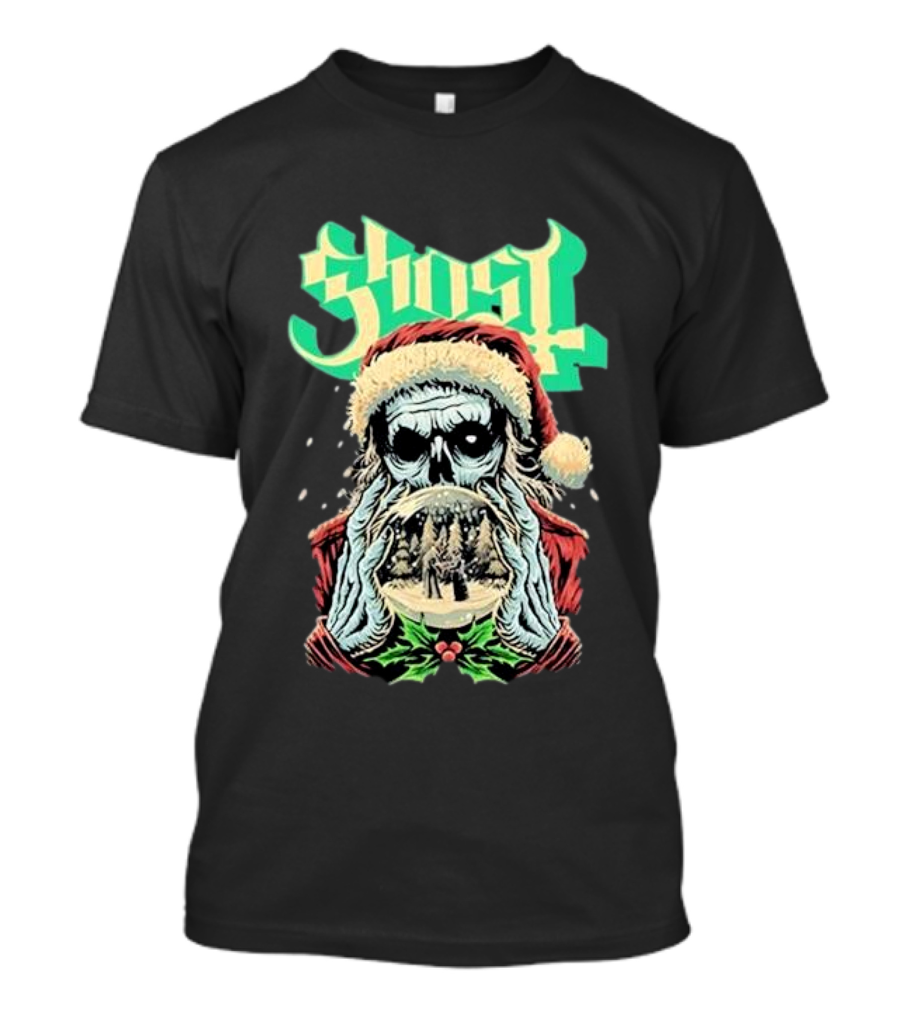 Ghost Christmas Day 2024 Skeleton Snow Globe Santa Hat T-Shirt