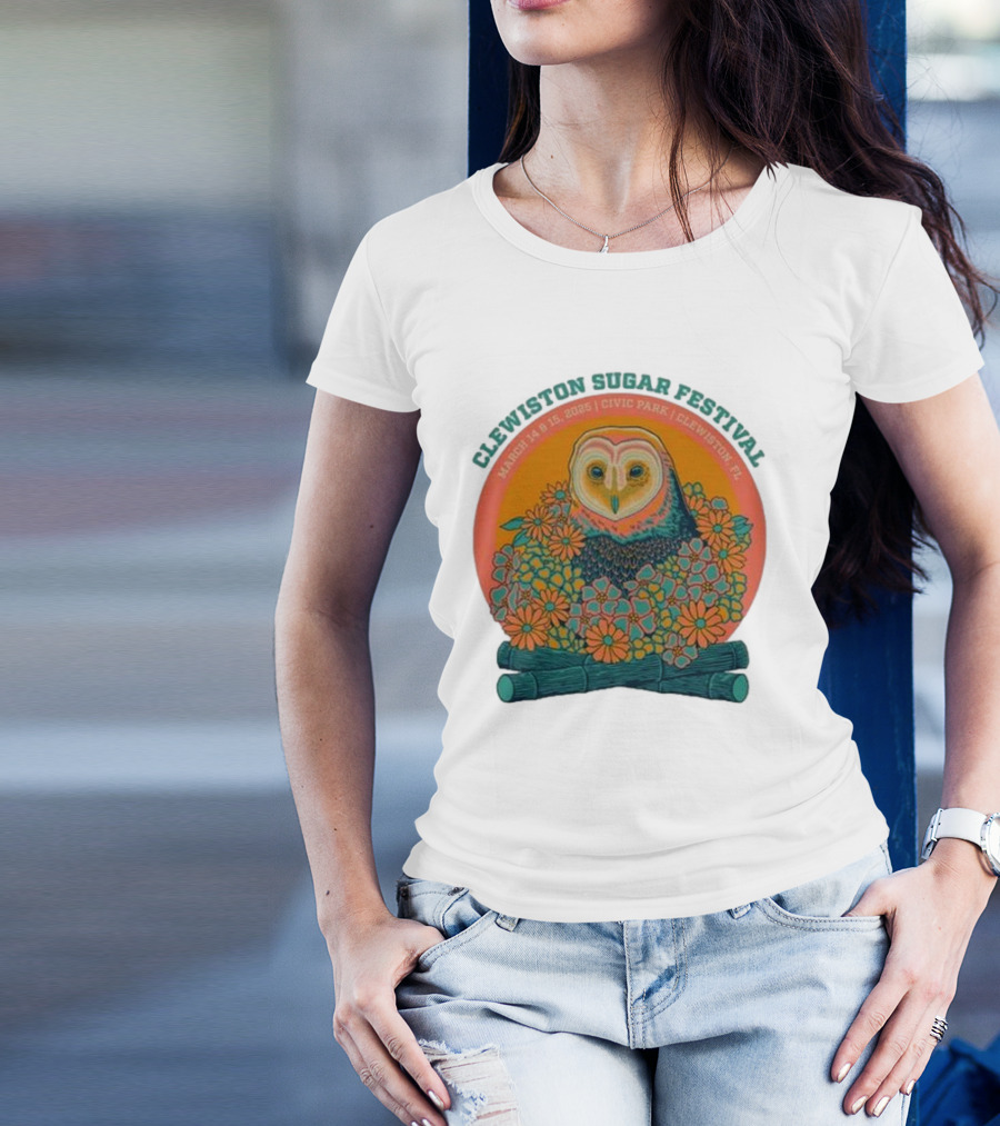 Clewiston Sugar Festival March 14-15 2025 Civic Park Clewiston FL Owl And Flowers T-Shirt