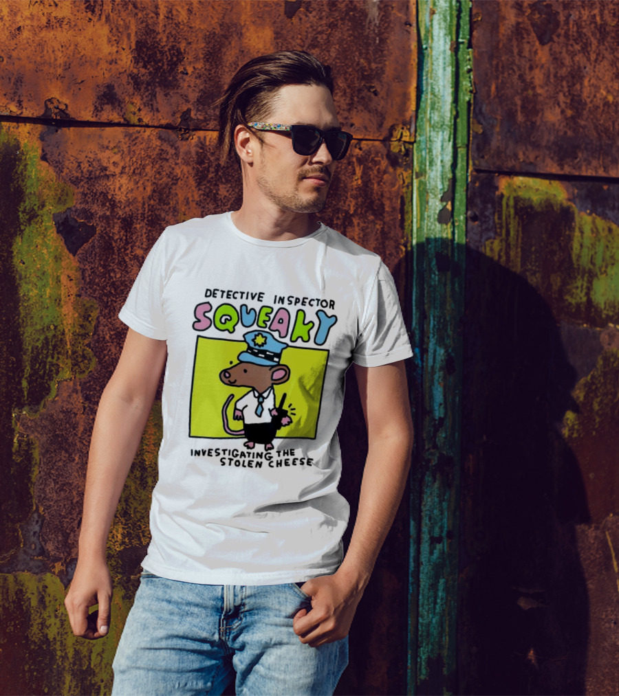 Detective Inspector Squeaky Investigating The Stolen Cheese Mouse Policeman Cartoon T-Shirt