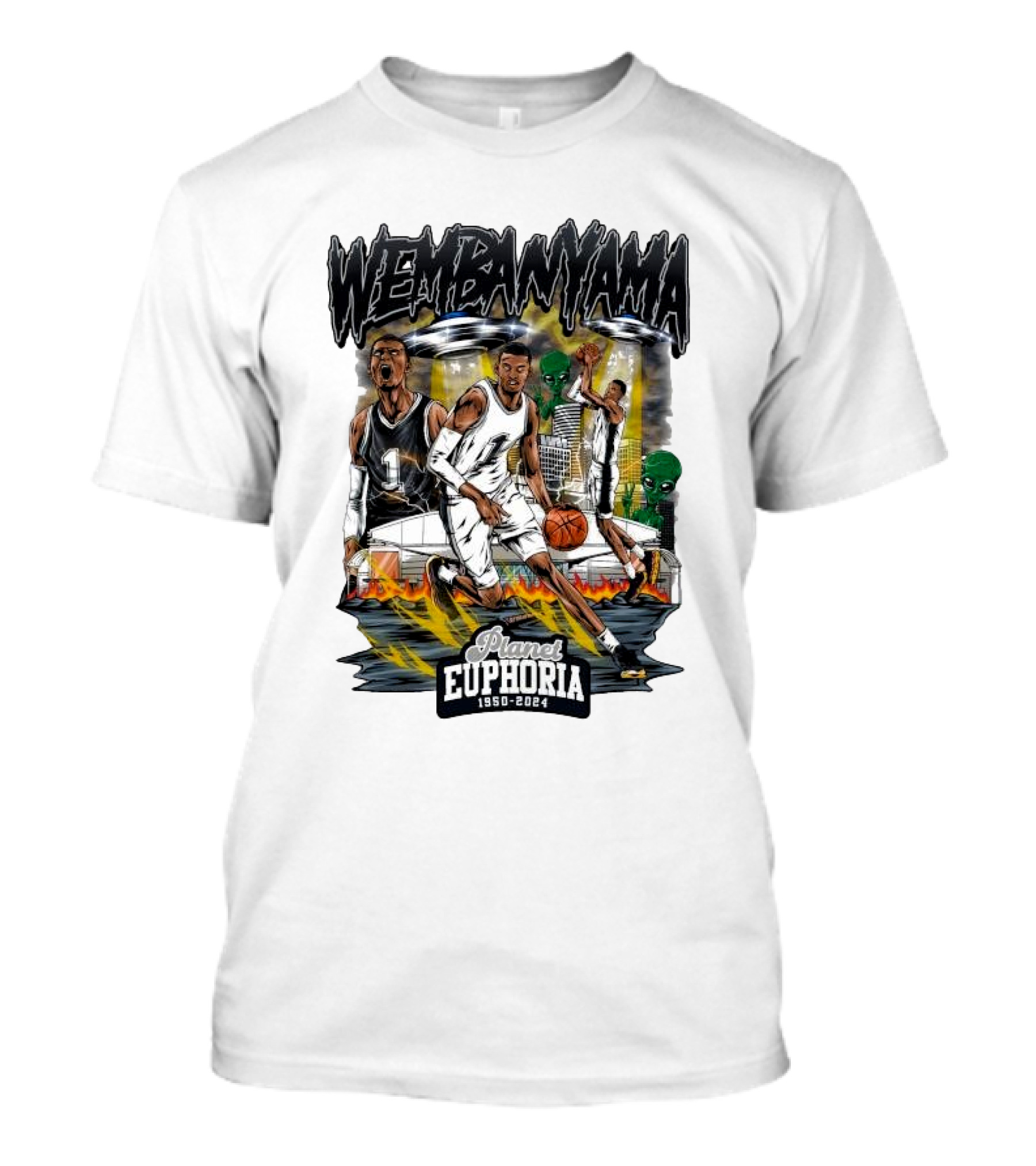 Wembanyama Planet Euphoria 1950-2024 Basketball Cosmic Adventure T-Shirt