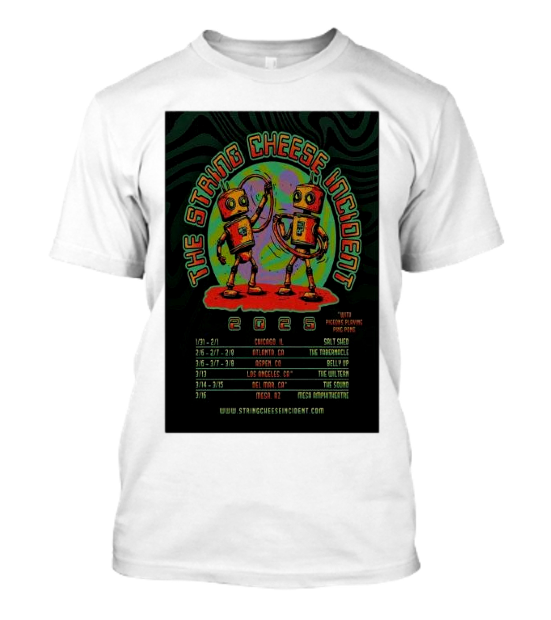 The String Cheese Incident 2025 Tour With Robots, Chicago, Atlanta, Denver, Los Angeles, Las Vegas, Mesa Shows T-Shirt