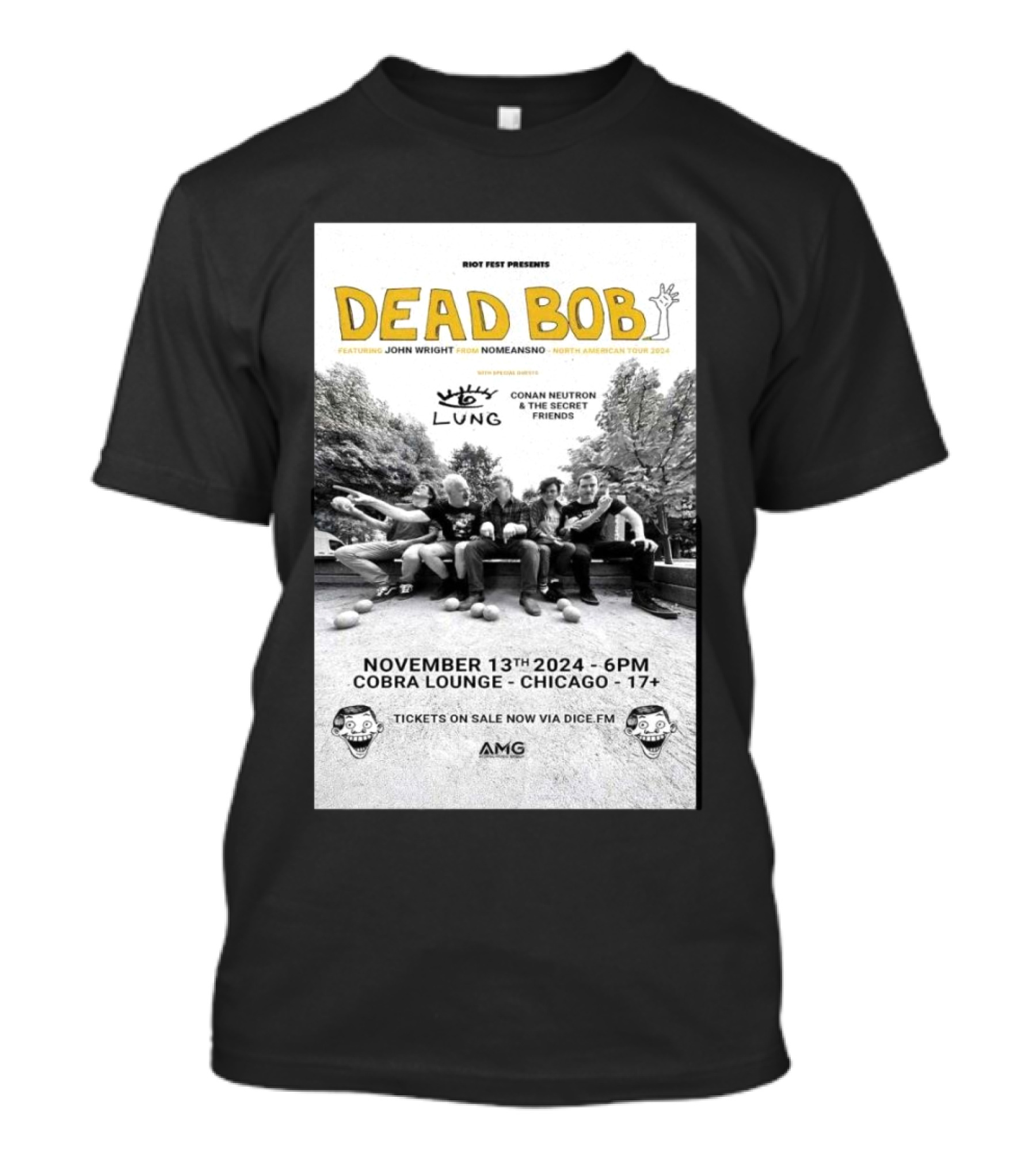 Dead Bob Featuring John Wright Nomeansno Lung Cobra Lounge Chicago November 13 2024 Tour Conan Neutron And The Secret Friends Riot Fest Presents T-Shirt
