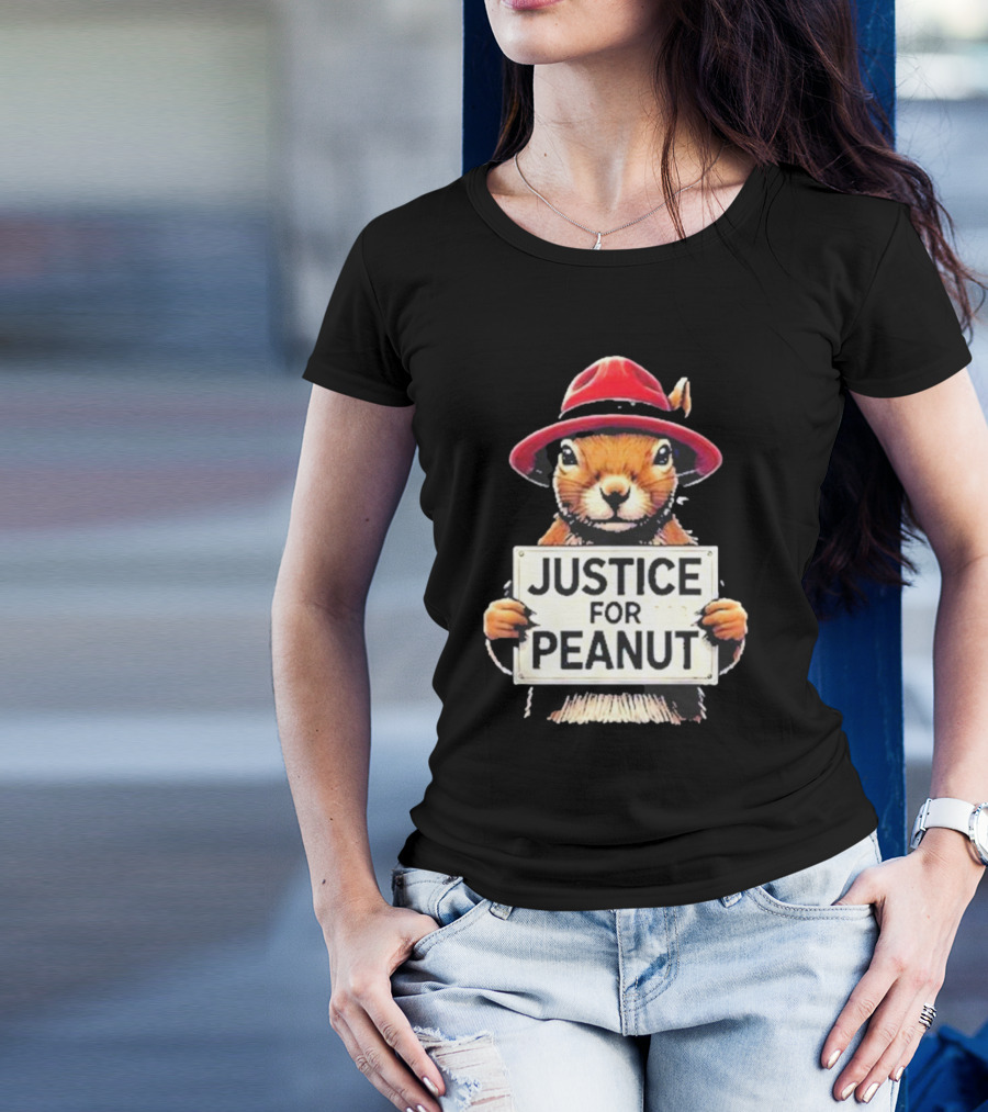 Justice For Peanut Wanted Squirrel In Red Hat T-Shirt