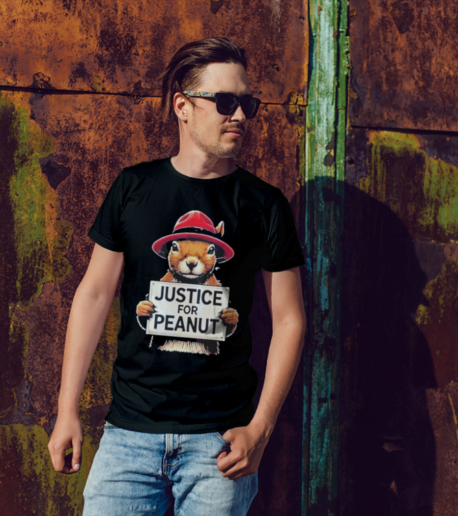 Justice For Peanut Wanted Squirrel In Red Hat T-Shirt