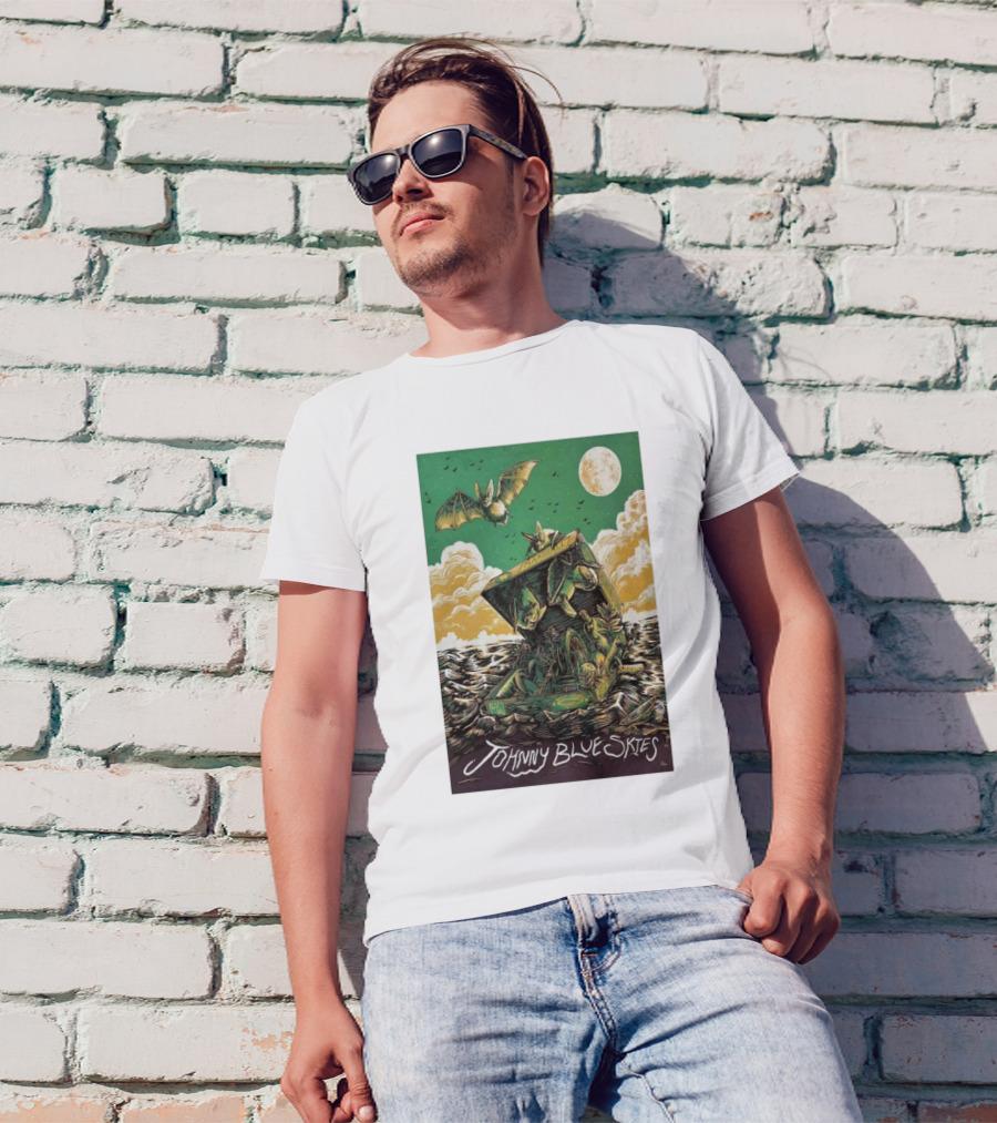 Johnny Blue Skies Concert Poster With Bat And Moon Scene Huntington WV November 16 T-Shirt