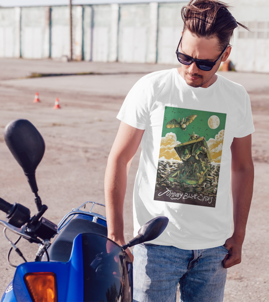 Johnny Blue Skies Concert Poster With Bat And Moon Scene Huntington WV November 16 T-Shirt