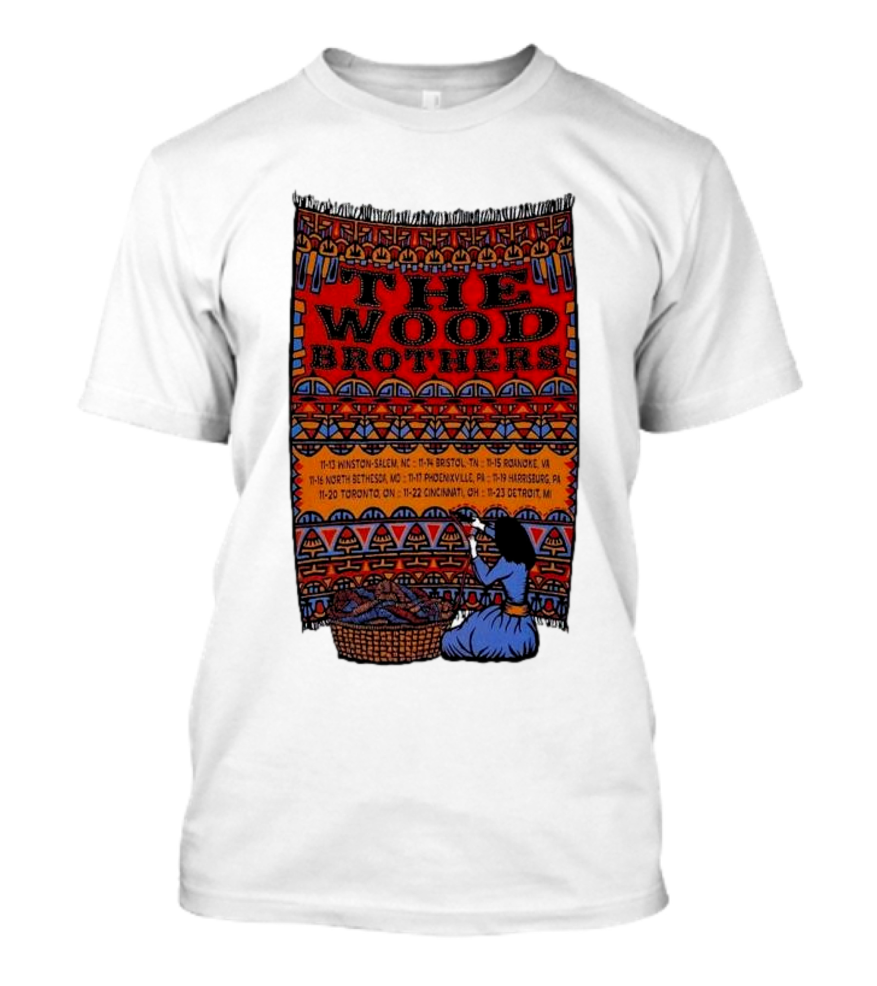 The Wood Brothers Tour November Phoenixville PA Colorful Tapestry Design With Tour Dates T-Shirt