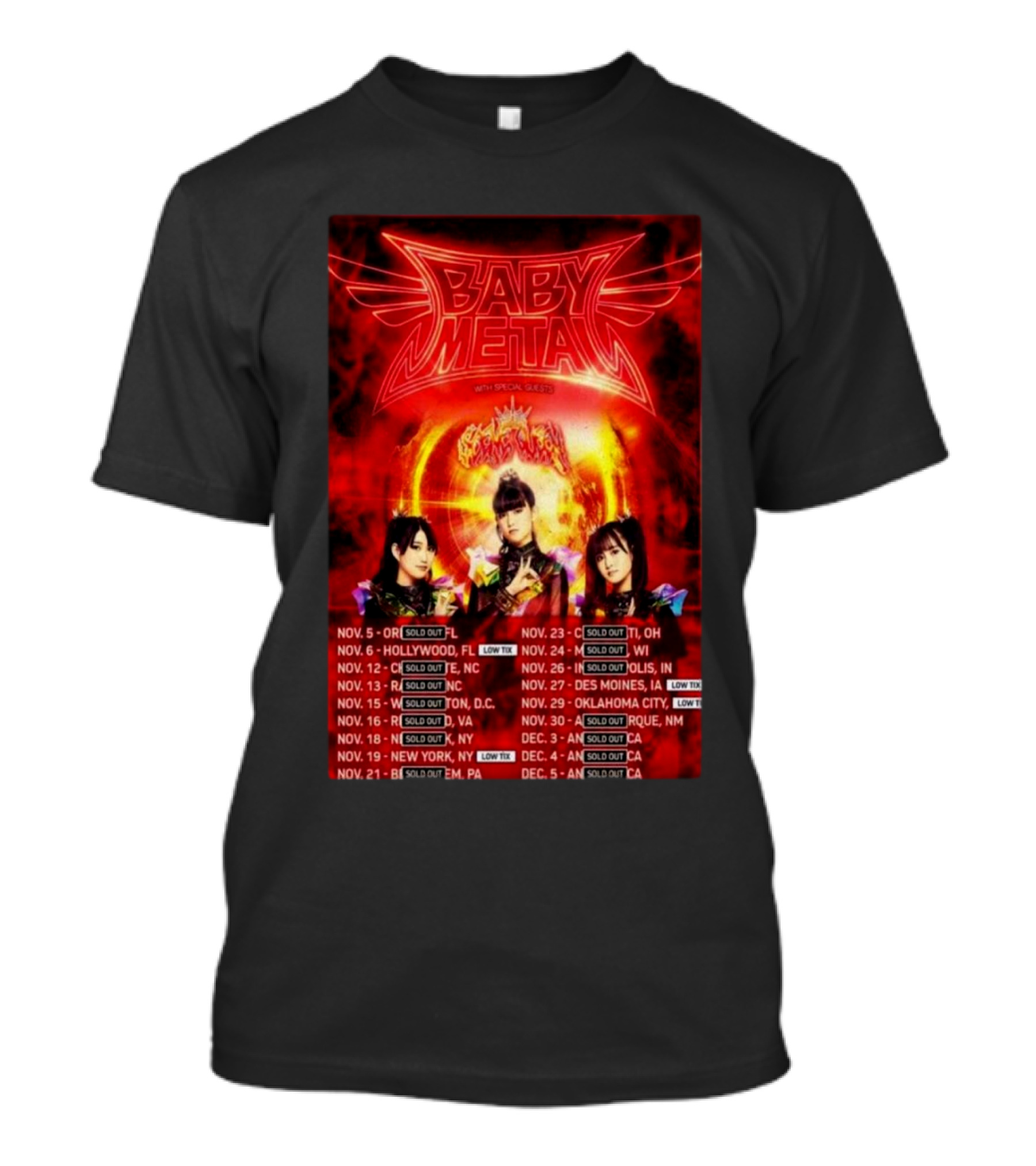 BABYMETAL Official Tour November December 2024 US Dates Sold Out T-Shirt