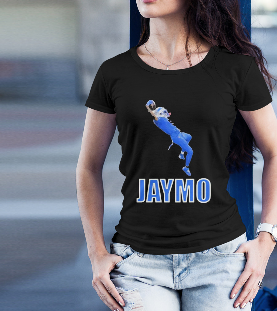 Jaymo Football Catch Jump Athlete Sports Blue Uniform T-Shirt