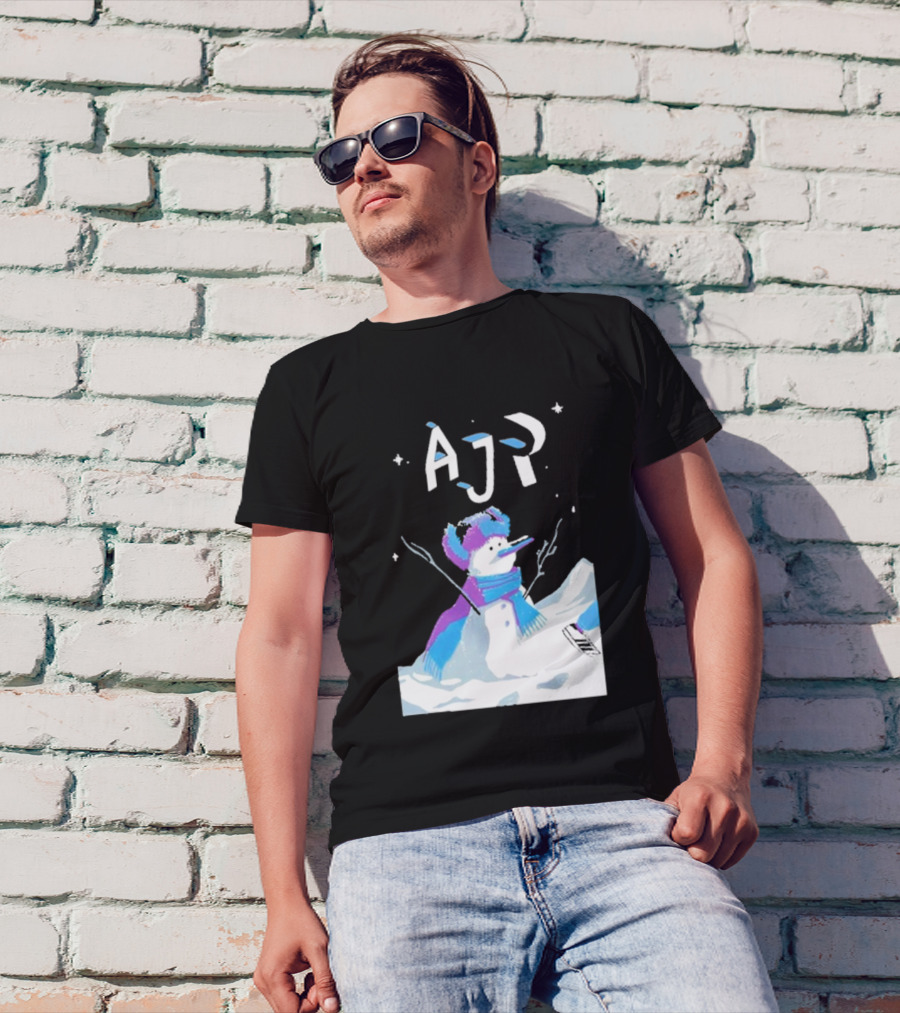 AJR Snowman With Scarf And Hat In Winter Scene T-Shirt