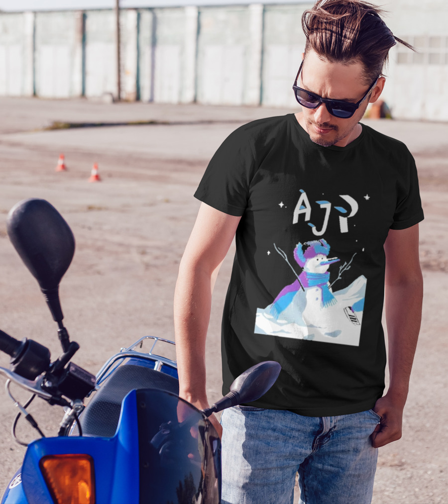 AJR Snowman With Scarf And Hat In Winter Scene T-Shirt