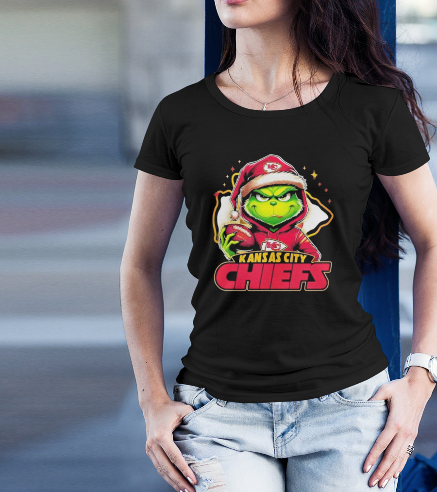 Kansas City Chiefs Grinch Santa Football T-Shirt