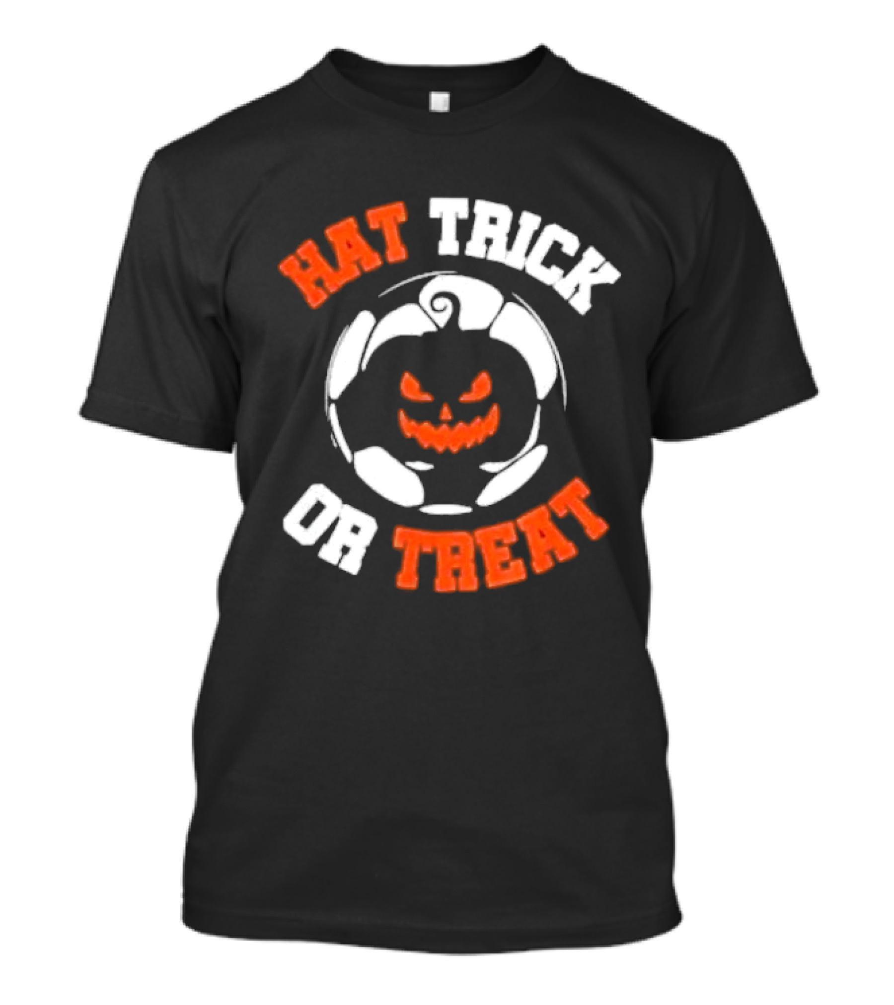 Hat Trick Or Treat Halloween Soccer Pumpkin Face T-Shirt