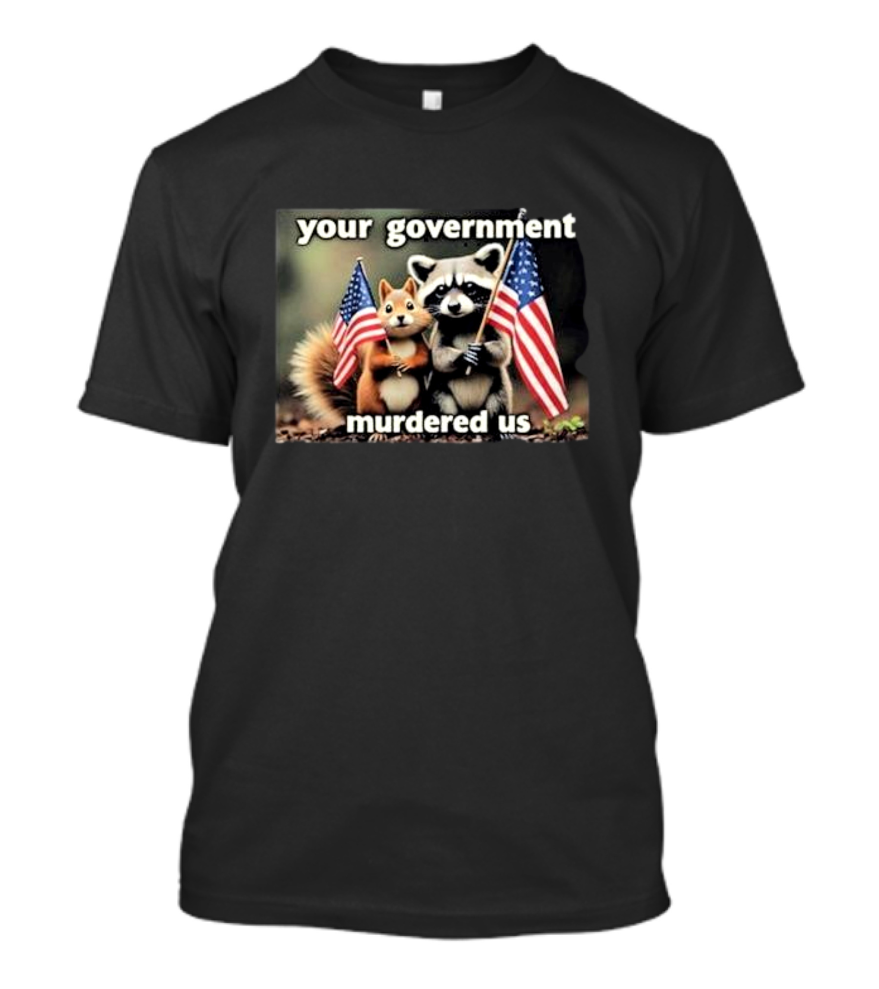 Your Government Murdered Us Raccoon And Squirrel With Flags T-Shirt