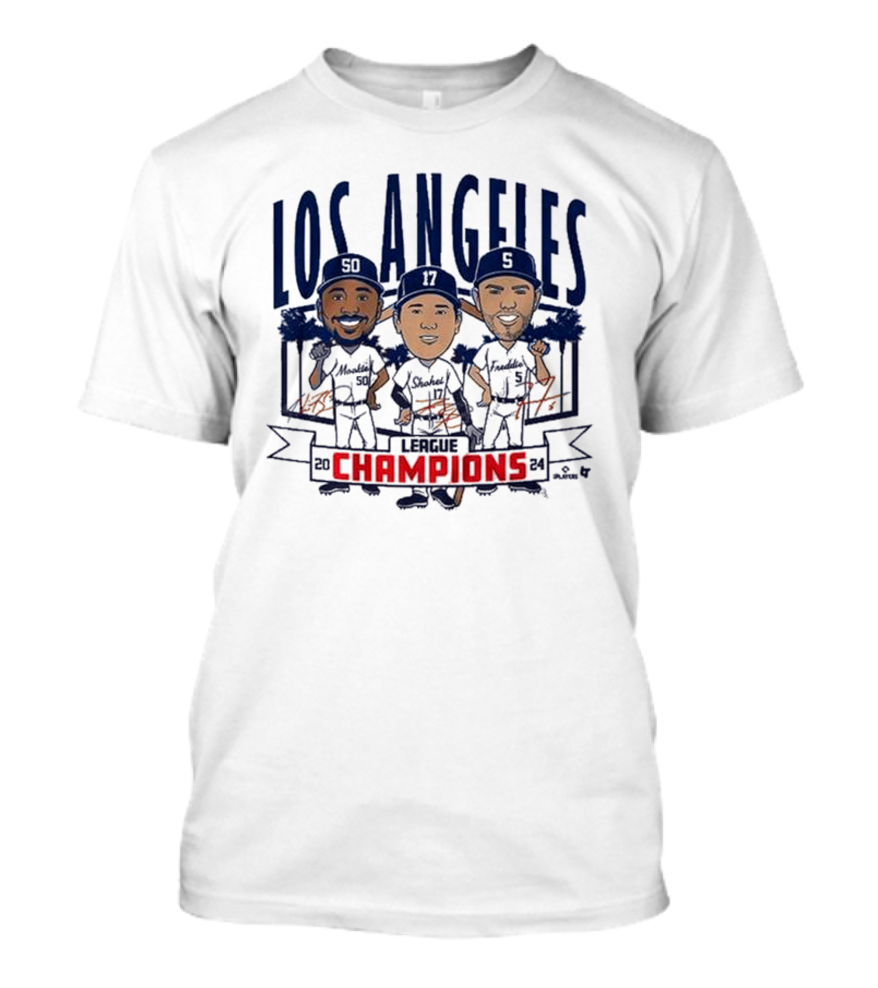 Los Angeles Baseball League Champions 2024 Caricatures Mookie Betts Shohei Ohtani Fernando Tatis Jr T-Shirt