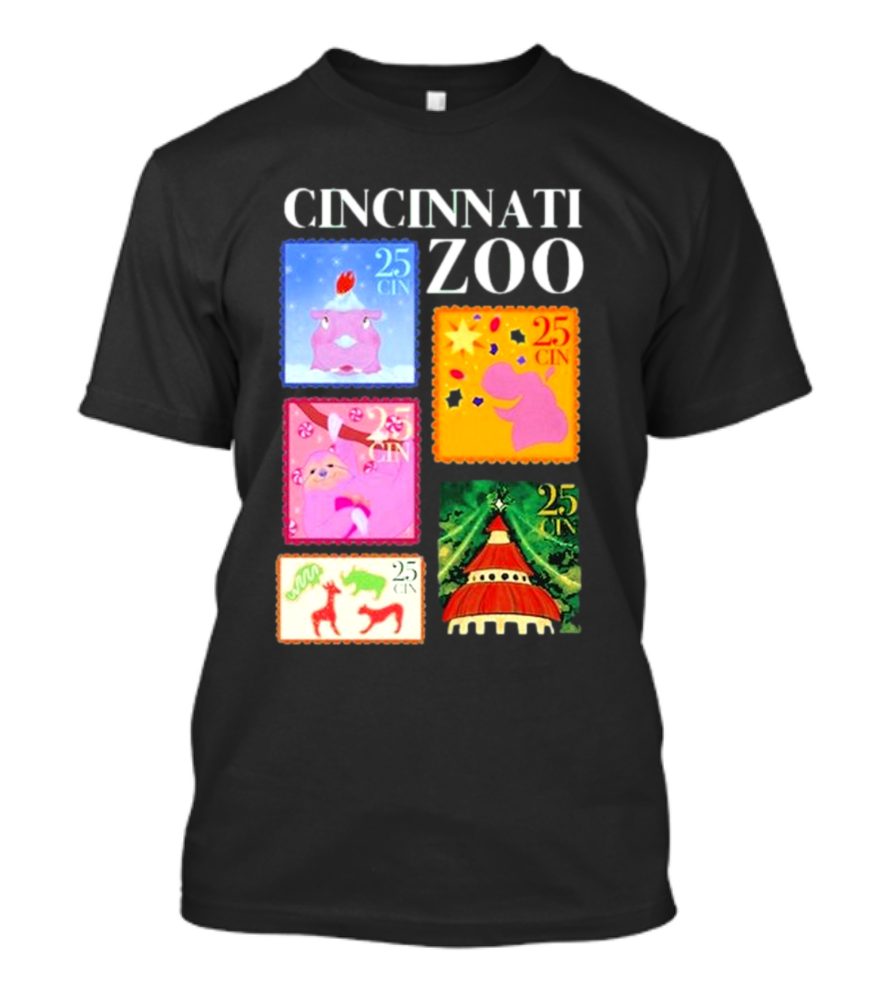 Cincinnati Zoo 2024 Christmas Art Stamps Collection T-Shirt
