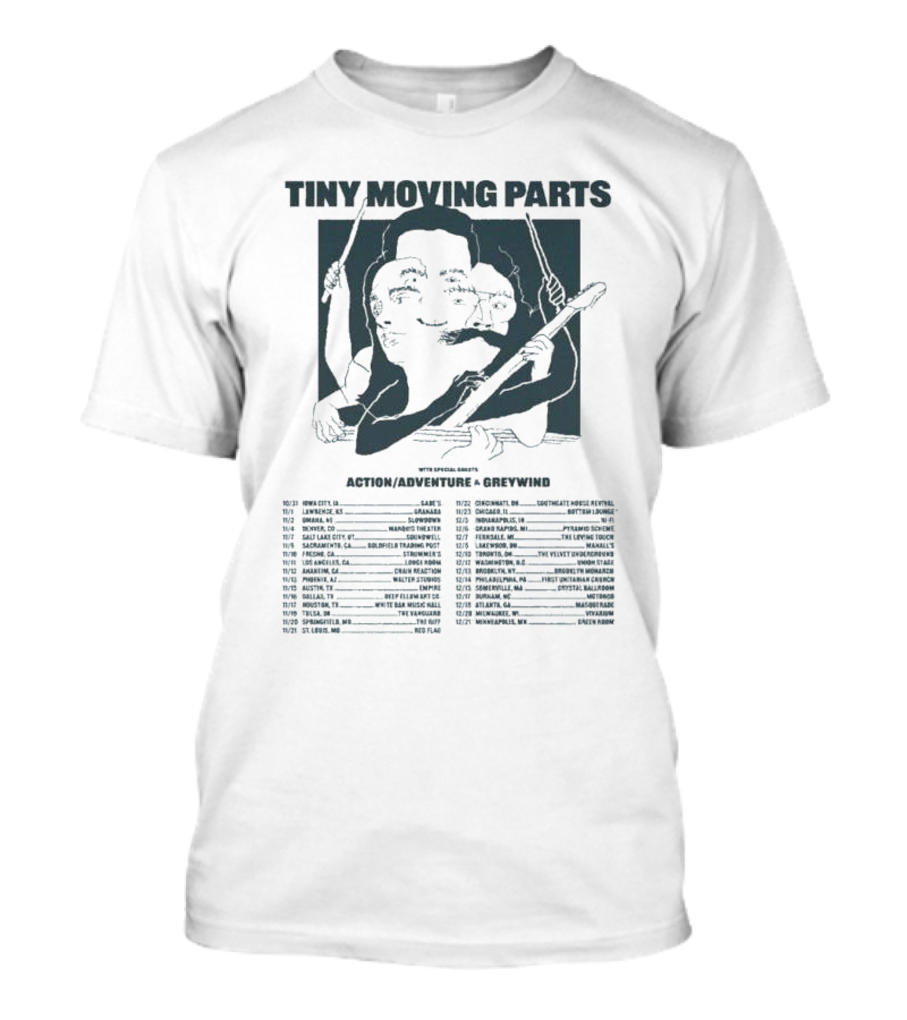 Tiny Moving Parts 2024 Tour With Action/Adventure And Greywind Dates And Locations T-Shirt