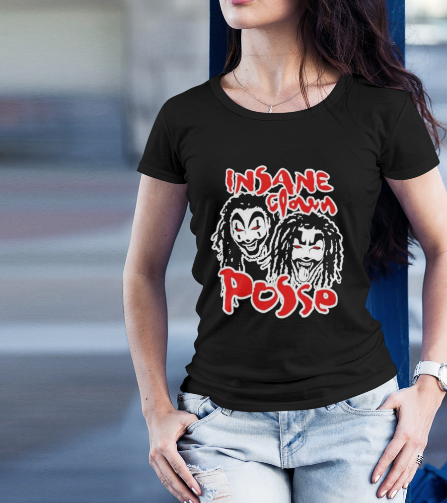 Insane Clown Posse Faces Red And White T-Shirt