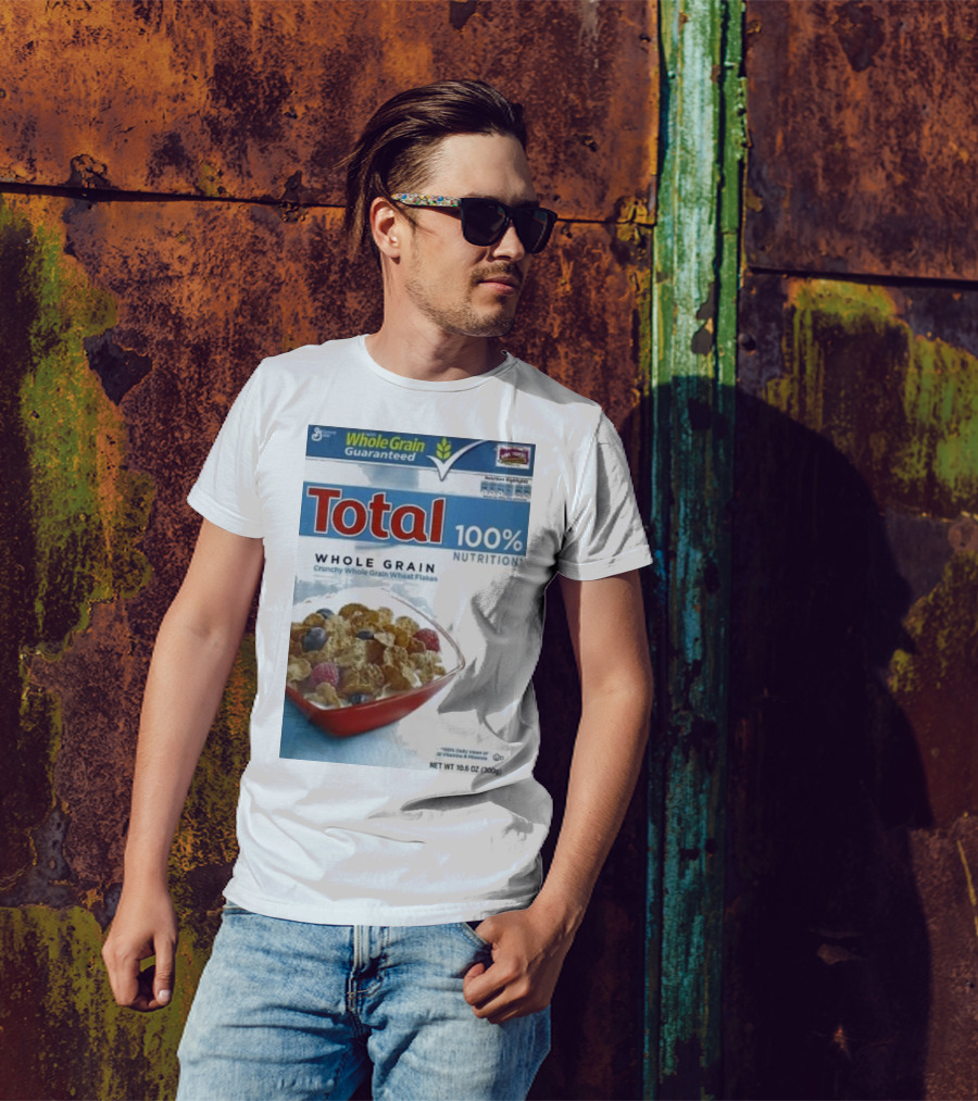Total 100% Nutrition Whole Grain Crunchy Wheat Flakes Breakfast Cereal Box T-Shirt