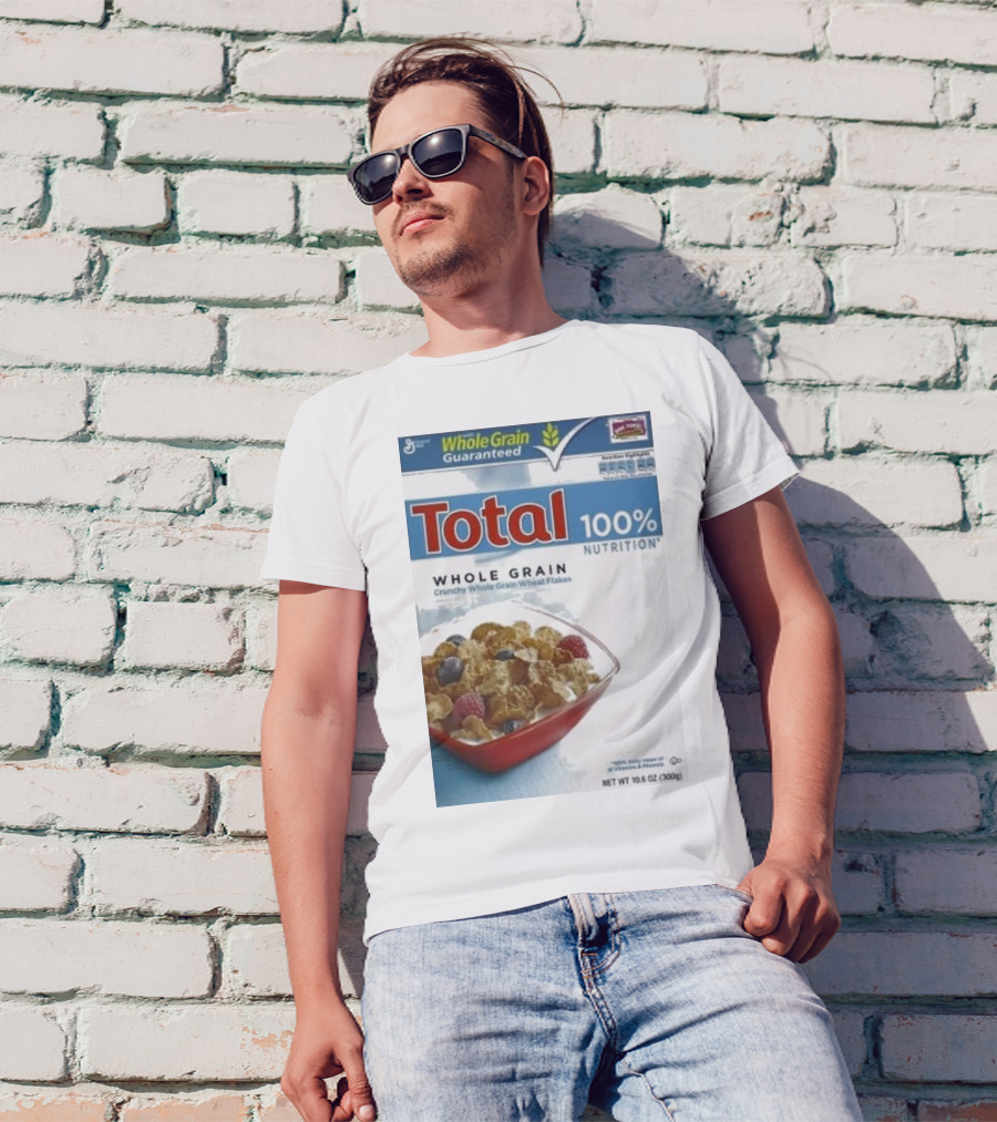 Total 100% Nutrition Whole Grain Crunchy Wheat Flakes Breakfast Cereal Box T-Shirt