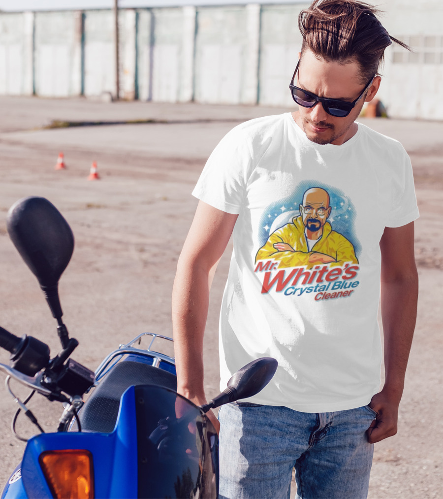 Mr. White's Crystal Blue Cleaner Breaking Bad Iconic Yellow Jacket Character T-Shirt