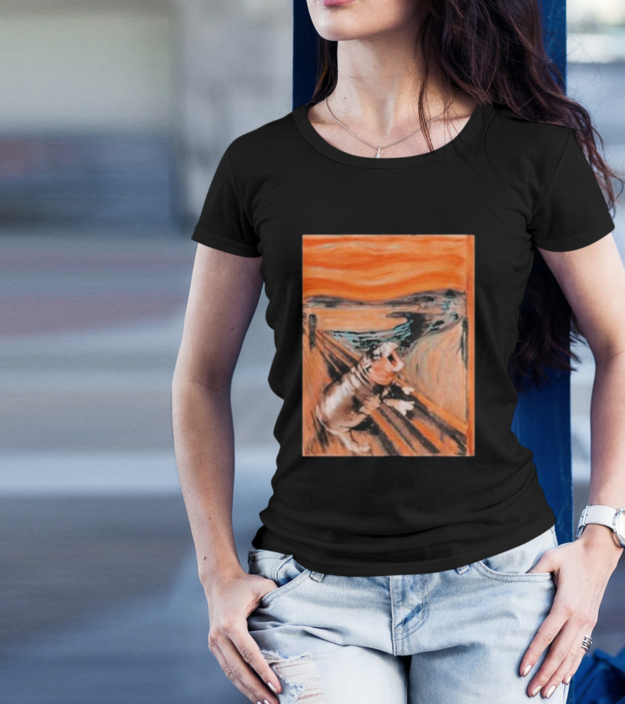 Scared Moo Deng Meme Scream T-Shirt