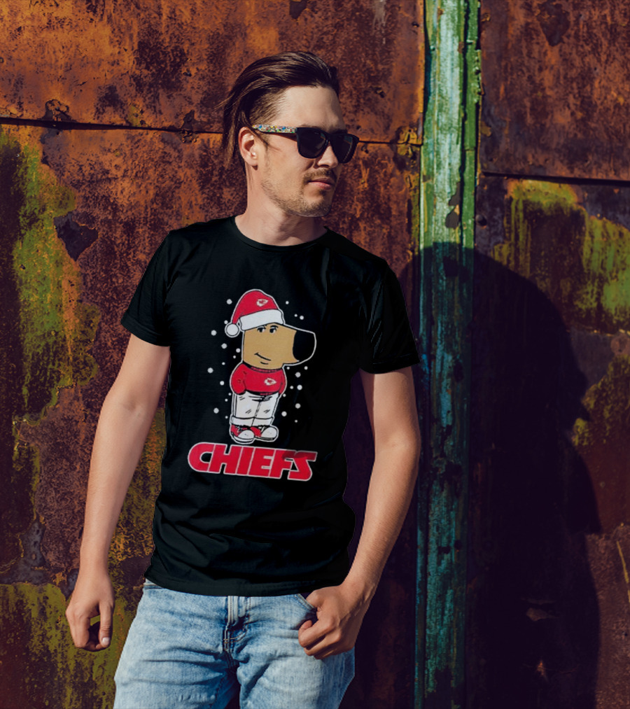 Chill Christmas Chiefs Santa Dog In Snowy Sweater And Hat T-Shirt