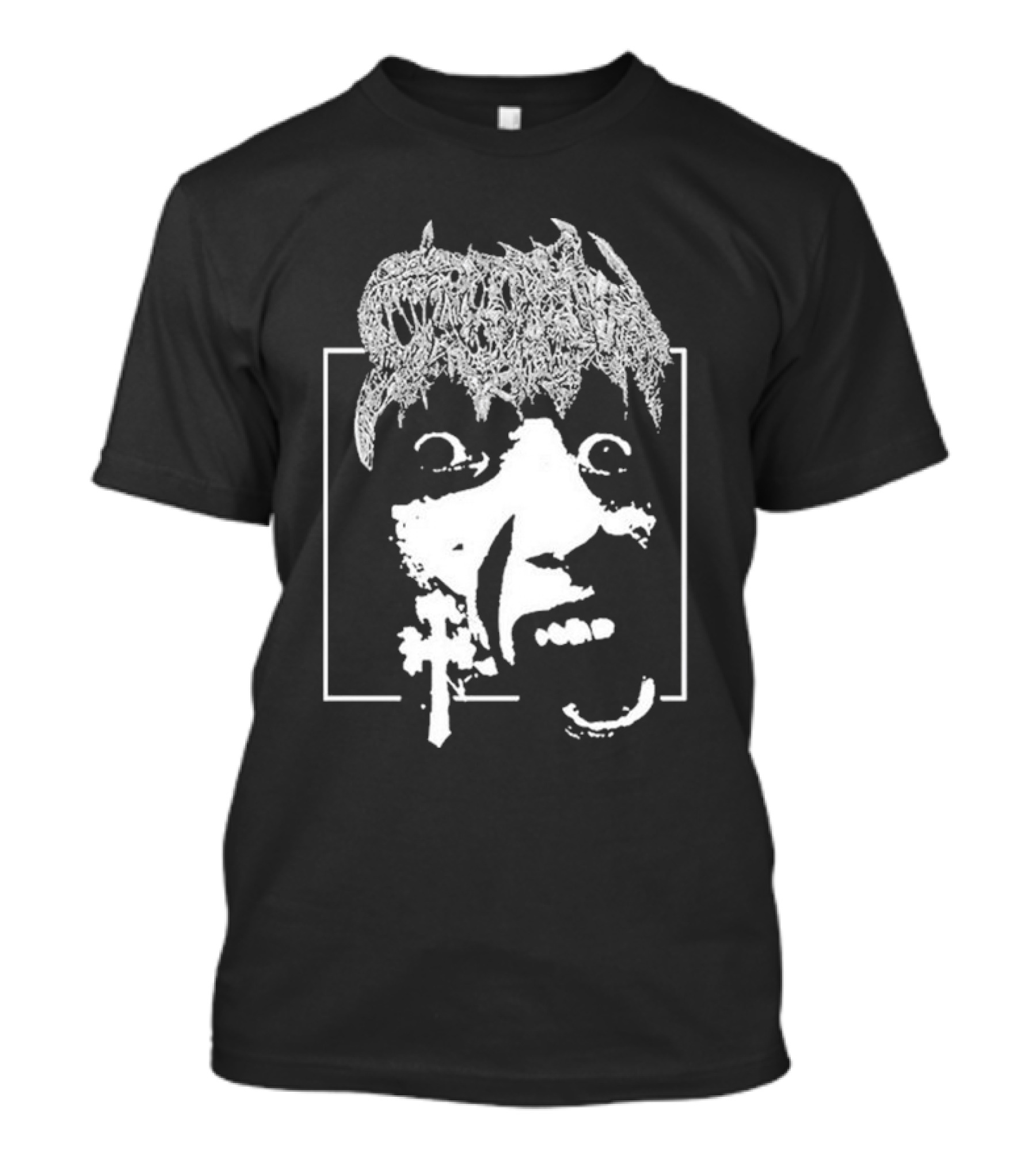 Crown Vic Staring Into The Abyss Horror Face Cross Metal T-Shirt