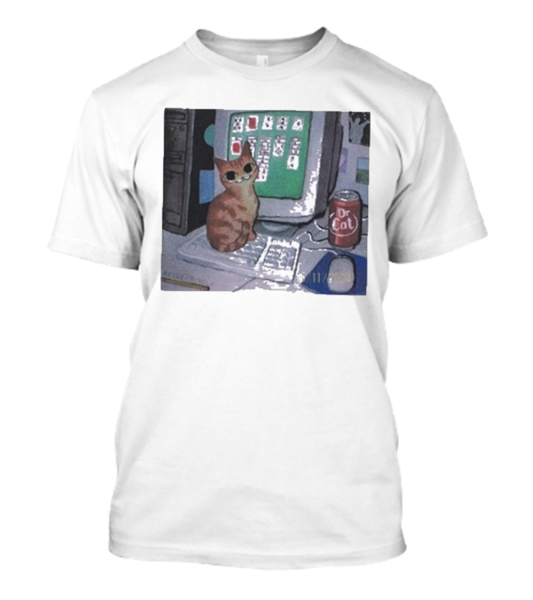 Kelly Pringle Solitaire Cat Dr Cat On Desktop Keyboard T-Shirt