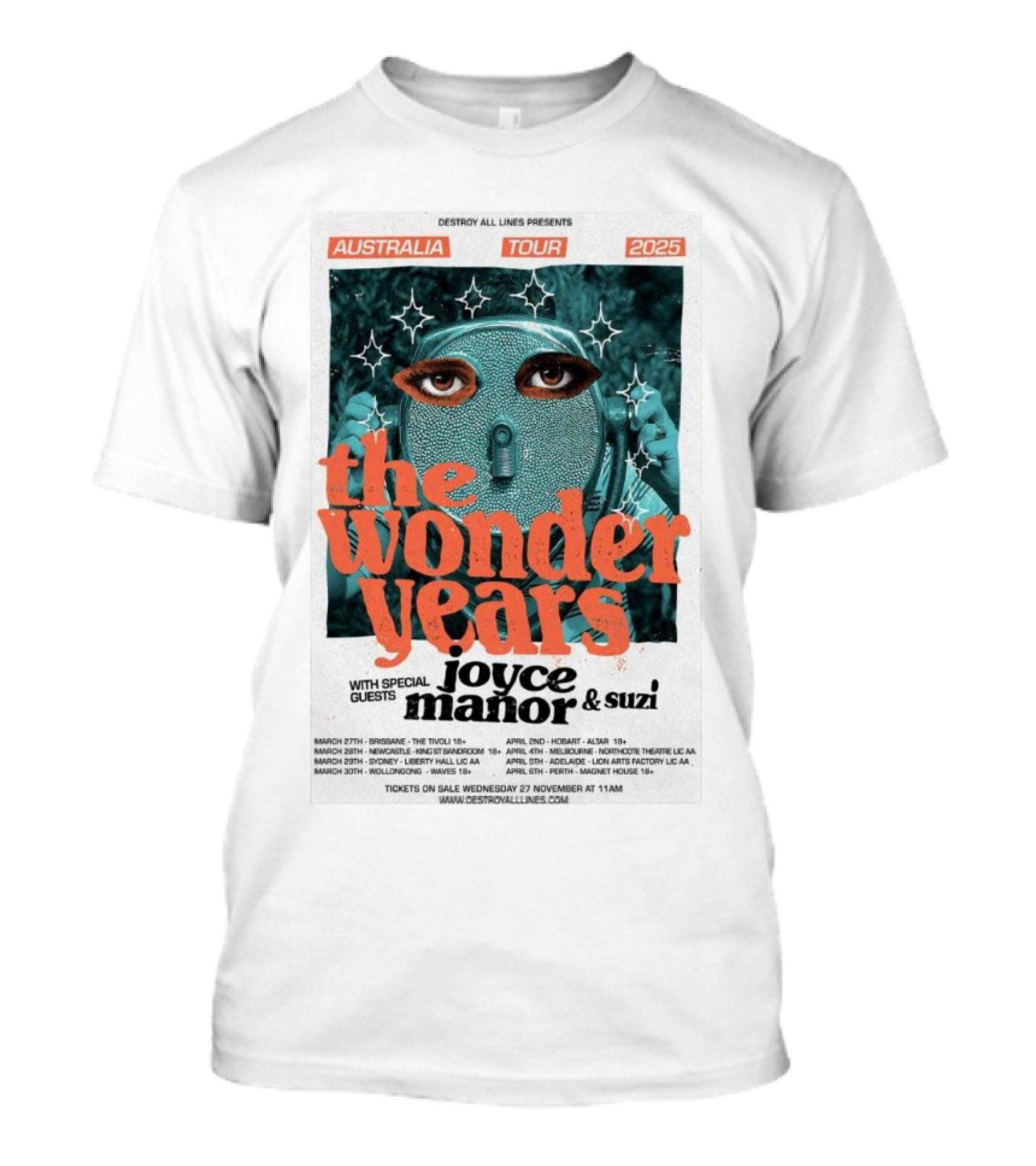 The Wonder Years Australia Tour 2025 With Joyce Manor And Suzi Featuring Unique Futuristic T-Shirt