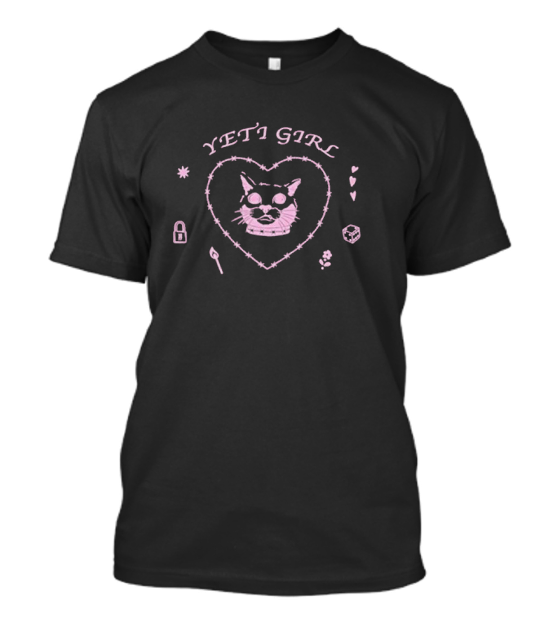 Yeti Girl Cat Heart Lock Dice Flower Barbed Wire Match Icons T-Shirt